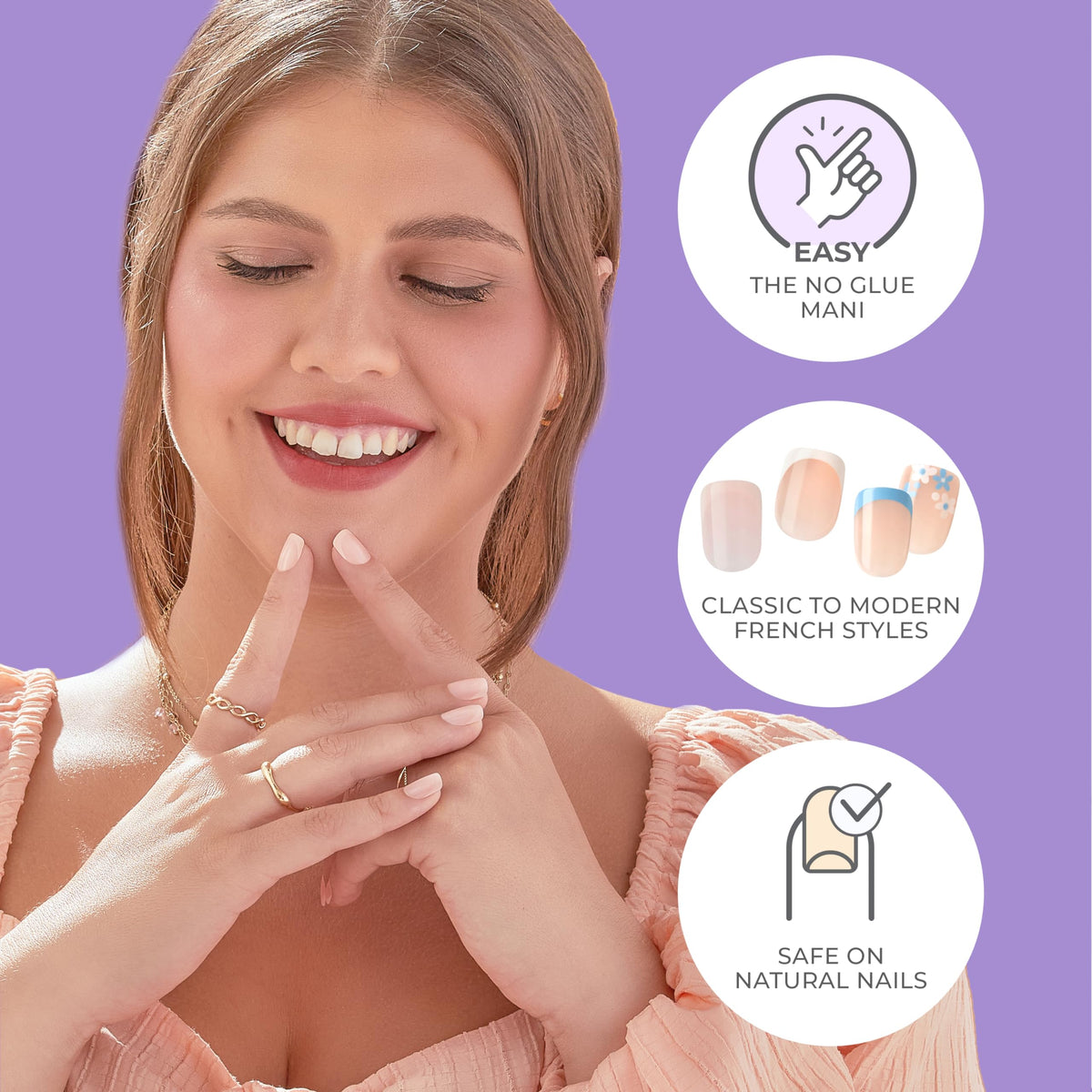KISS imPRESS No Glue Mani Press On Nails, French, 'Ditto', Light Neutral + Pink Tip French, Short Size, Oval Shape, Includes 30 Nails, Prep Pad