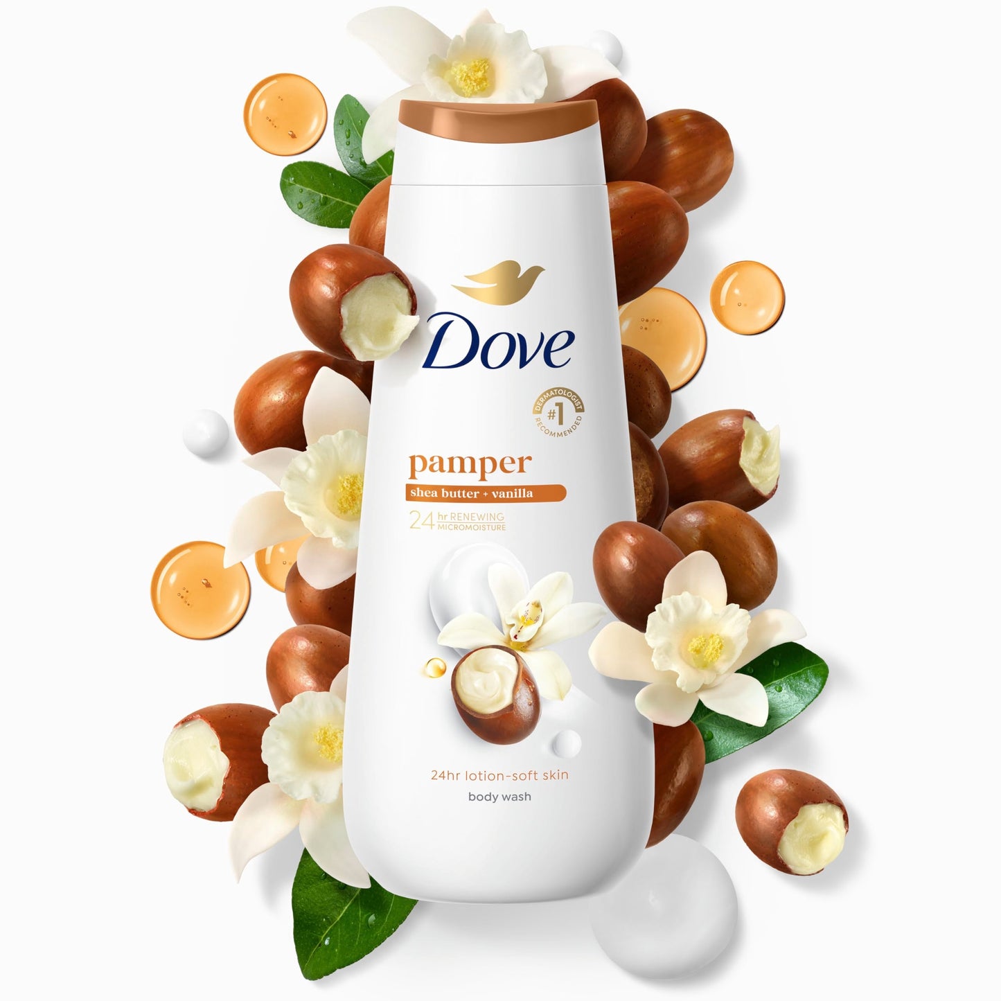 Dove Body Wash Pamper Shea Butter & Vanilla for 24hr Lotion-Soft Skin Moisturizing Skin Cleanser with No Sulfates No Parabens 20 oz Beauty & Personal Care Dove