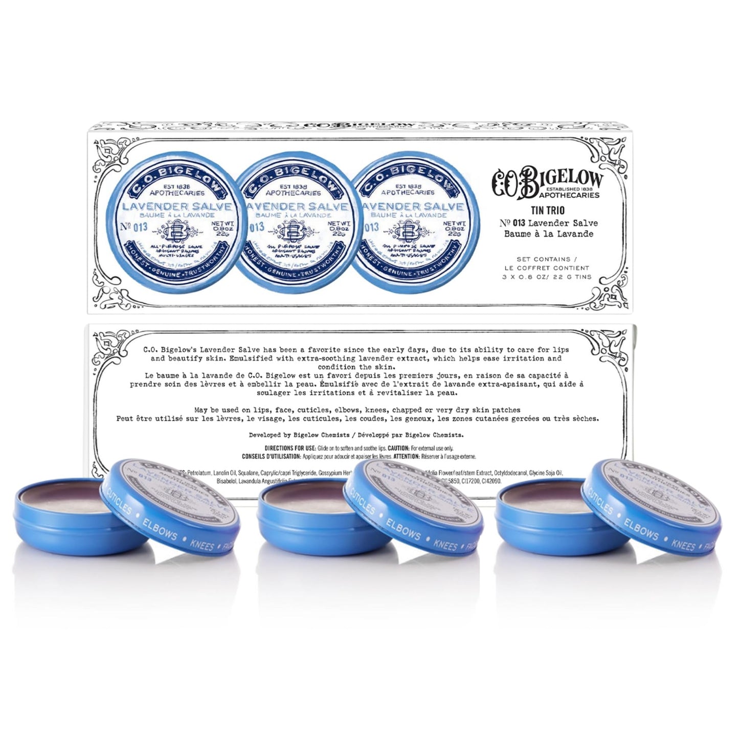 C.O. Bigelow Lavender Salve Tins, Pack of 3 Lip Balm Tins, All Purpose Salve for Lips, Cuticles, Hands & Dry Skin, Lip Balm Set, 0.8 oz Beauty and Personal Care C. O. Bigelow