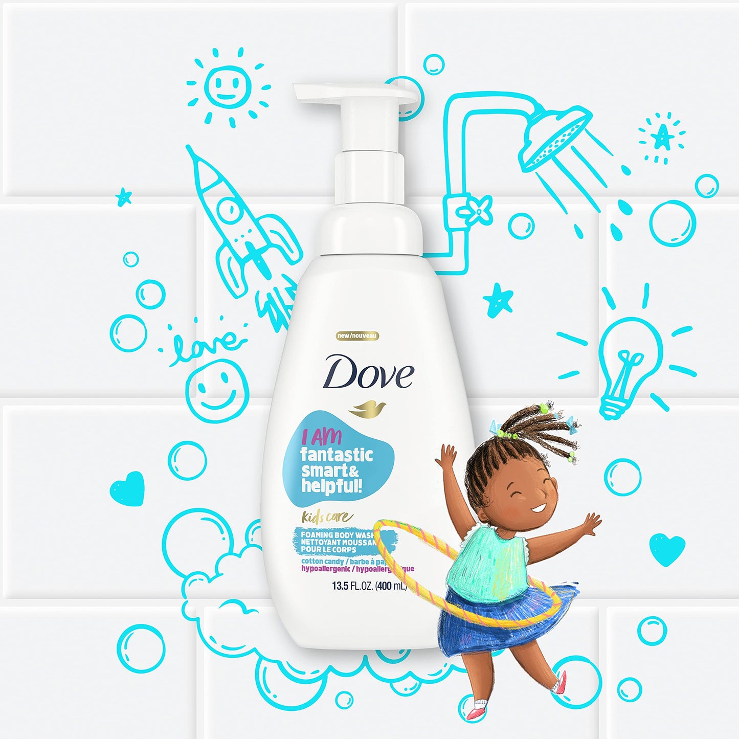 Dove Kids Care Foaming Body Wash For Kids Cotton Candy Hypoallergenic Skin Care 13.5 oz Beauty & Personal Care Dove