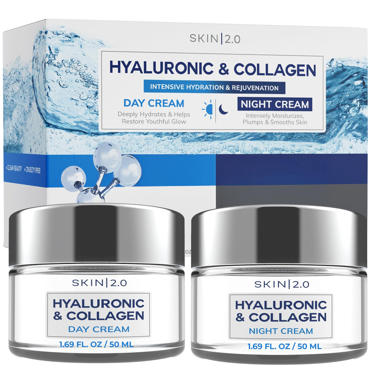 Skin 2.0 Hyaluronic Acid & Collagen Face Moisturizer - Deep Hydration & Firming Cream for Smooth, Youthful Look - Dermatologist Tested, Korean Skin Beauty & Personal Care Skin 2.0