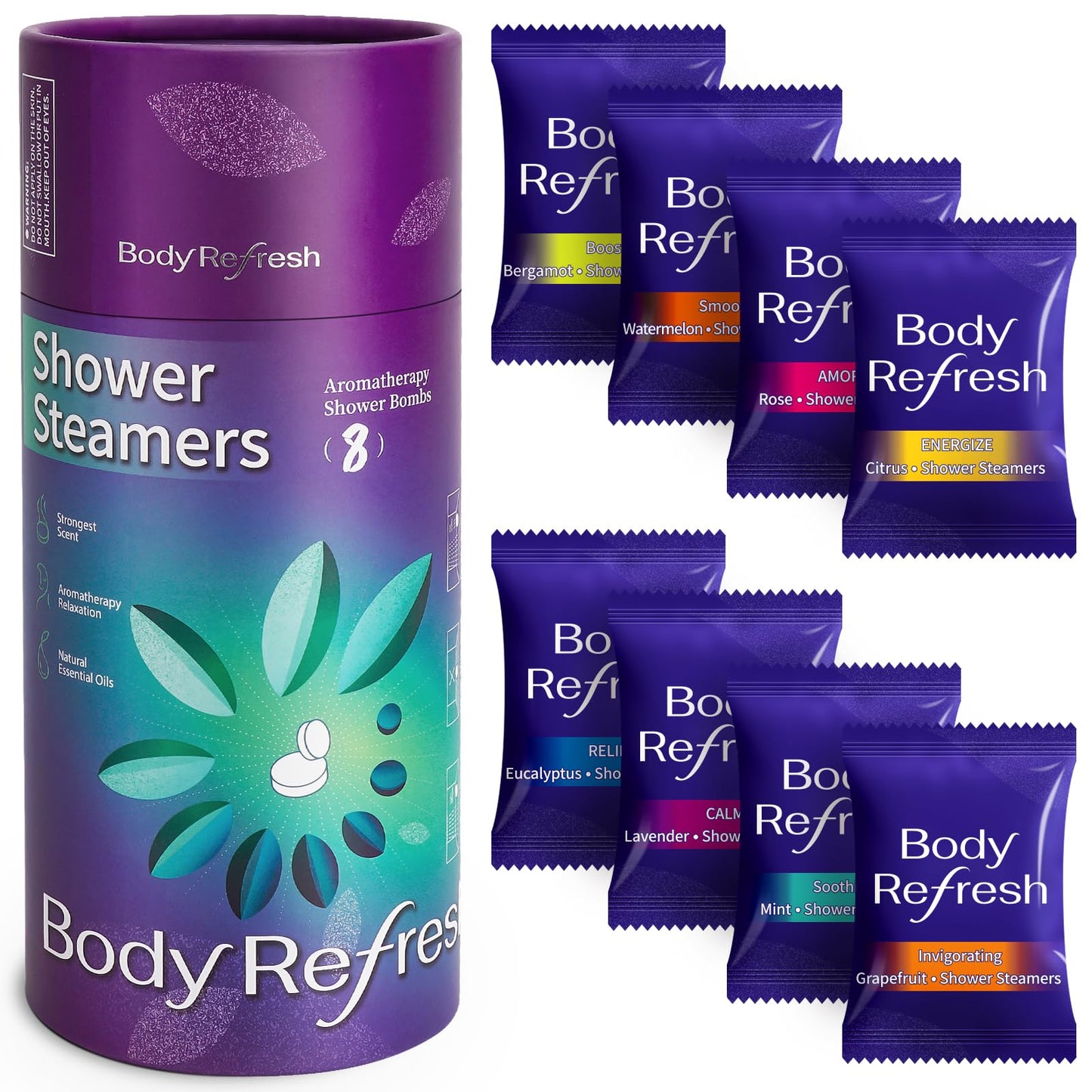 Shower Steamers Aromatherapy 8 Pack - Shower Bombs with Natural Essential Oils, Gifts for Women Mom Wife Men, Birthday Gifts for Women,Self Care Beauty and Personal Care BodyRefresh
