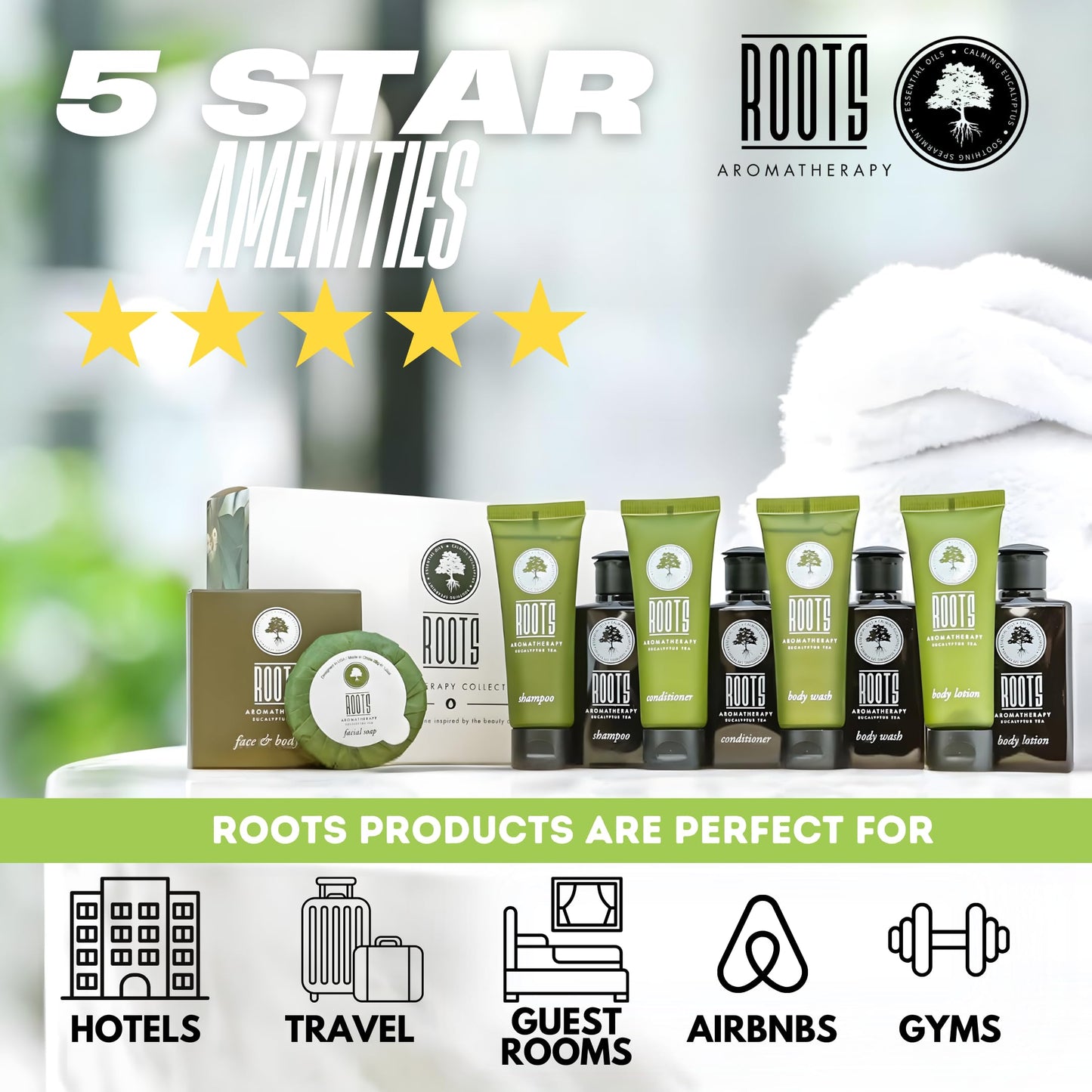 ROOTS AROMATHERAPY Travel+Essentials Shampoo and Conditioner Sets Body Wash Lotion & Soap,Guest Bathroom Essentials Toiletries Kit Bulk Mini Set Kits Beauty & Personal Care Roots Aromatherapy