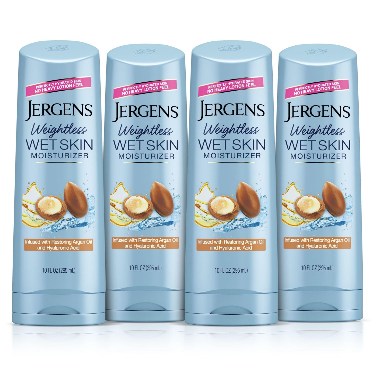Jergens Wet Skin Body Moisturizer with Argan Oil, 4X Healthier Looking Skin, Fast-Absorbing, Non-Greasy, Dermatologist Tested, 10 Oz, Pack of 4 Beauty & Personal Care Jergens