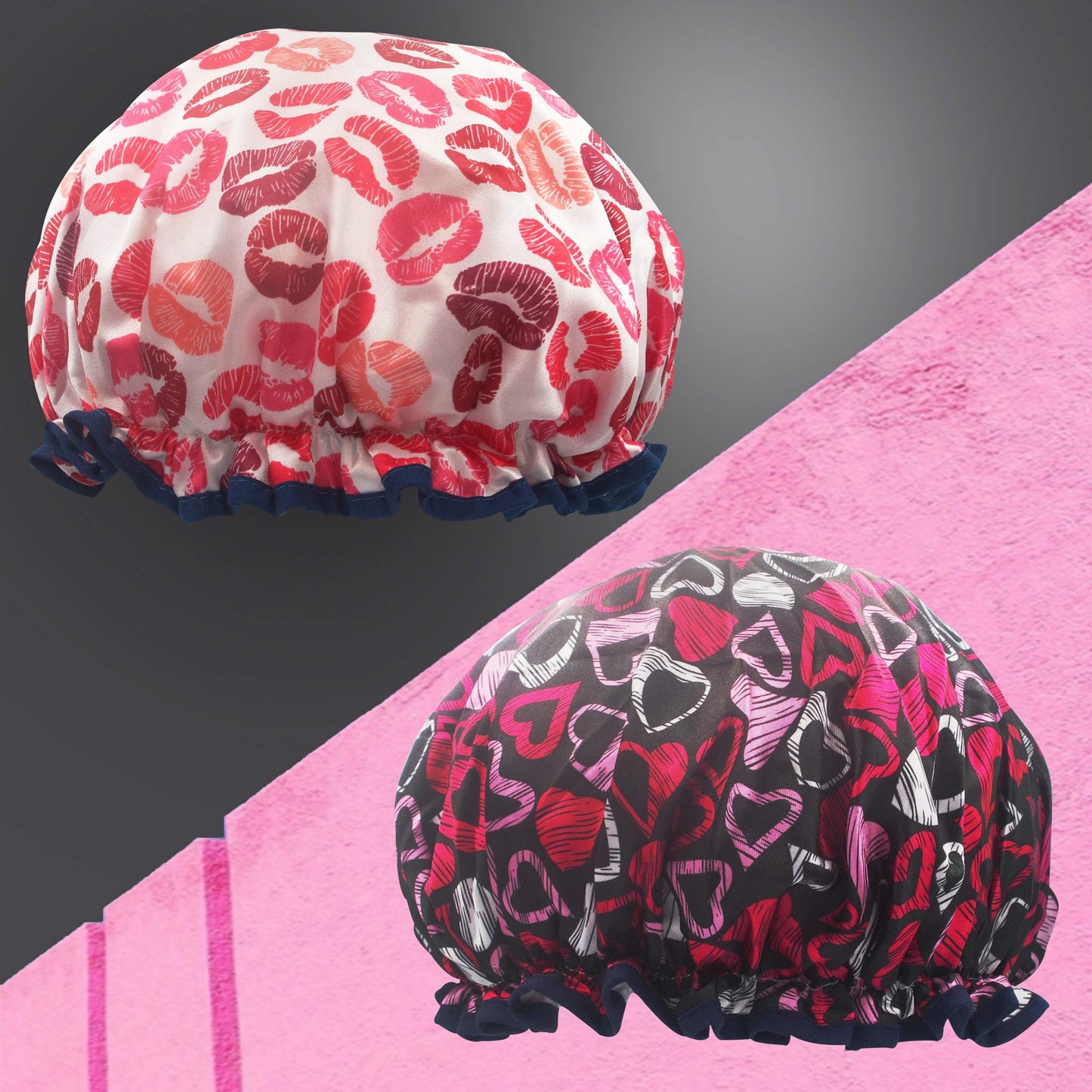 Bleu Bath (2 Pack) Sexy Lovely Fashion Style Hair Cap Extra Large Double Layer Lined Waterproof Durable Eco-Friendly Shower Cap with Tight Beauty and Personal Care Bleu Bath