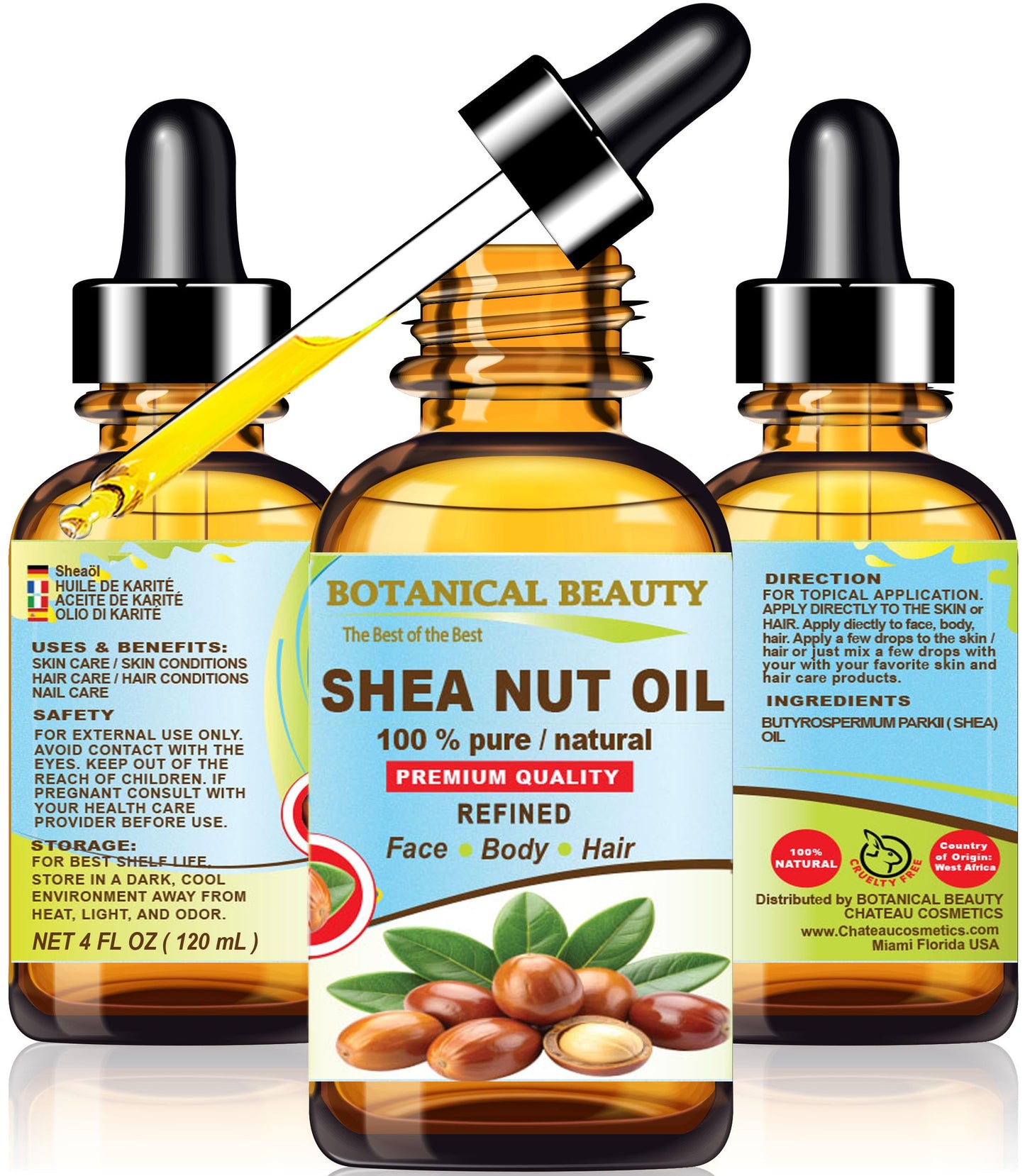 Botanical Beauty SHEA NUT OIL 100% Pure Natural Undiluted Refined Cold Pressed Carrier Oil for Face, Skin, Hair, Lip, Nails. (Karite) Nut Oil. Rich in Beauty & Personal Care Botanical Beauty