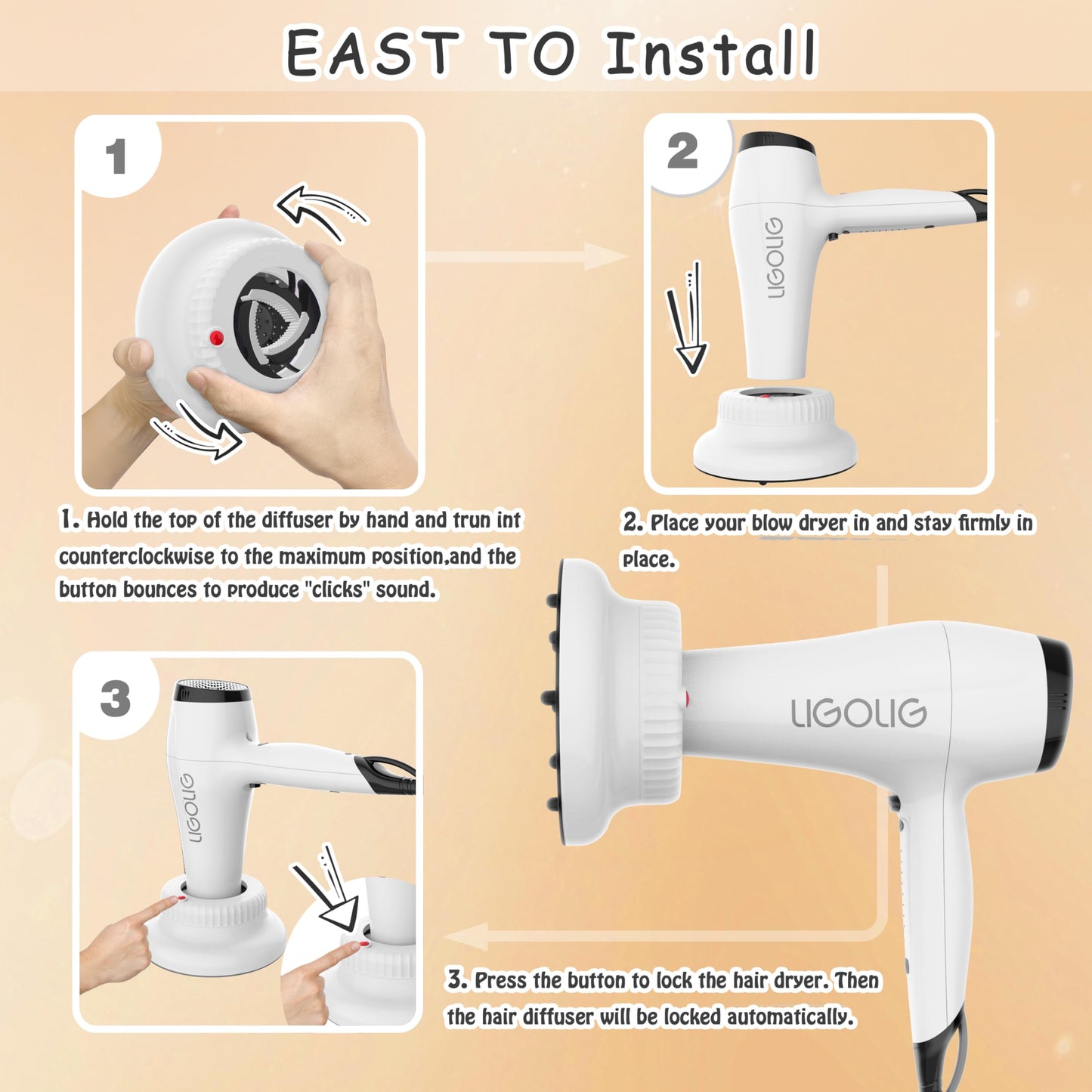 LIGOLIG Hair Difuser Attachment Universal Diffuser Hair Dryer for 1.4-inch to 2.4-inch Blow Dryer, Hair Diffuser for Curly Hair and Natural Wavy Hair Beauty and Personal Care LIGOLIG