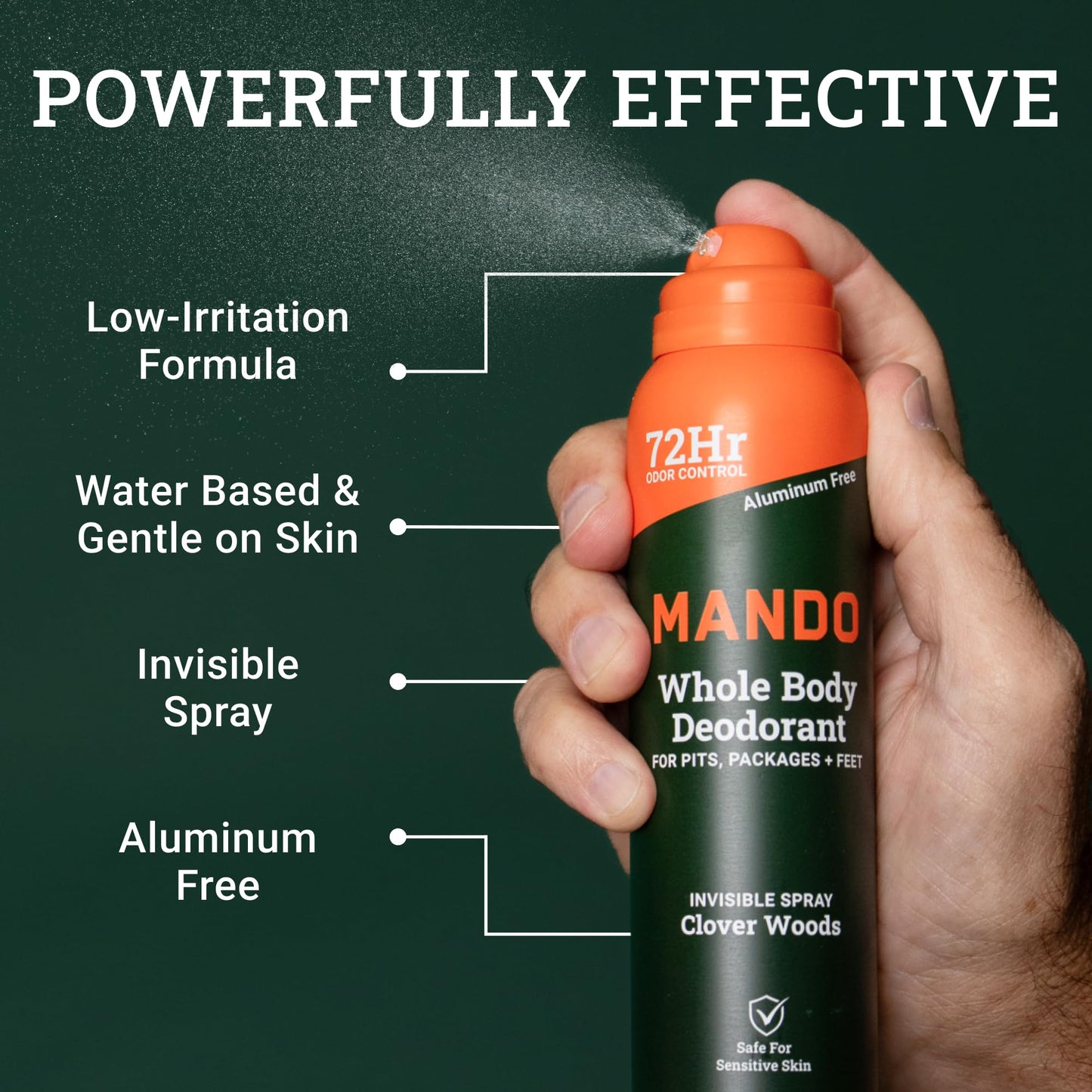 Mando Whole Body Deodorant For Men - Invisible Spray Deodorant - 72 Hour Odor Control - Low Irritation Formula - Aluminum Free, Benzene Free - 3.6 Beauty and Personal Care Mando
