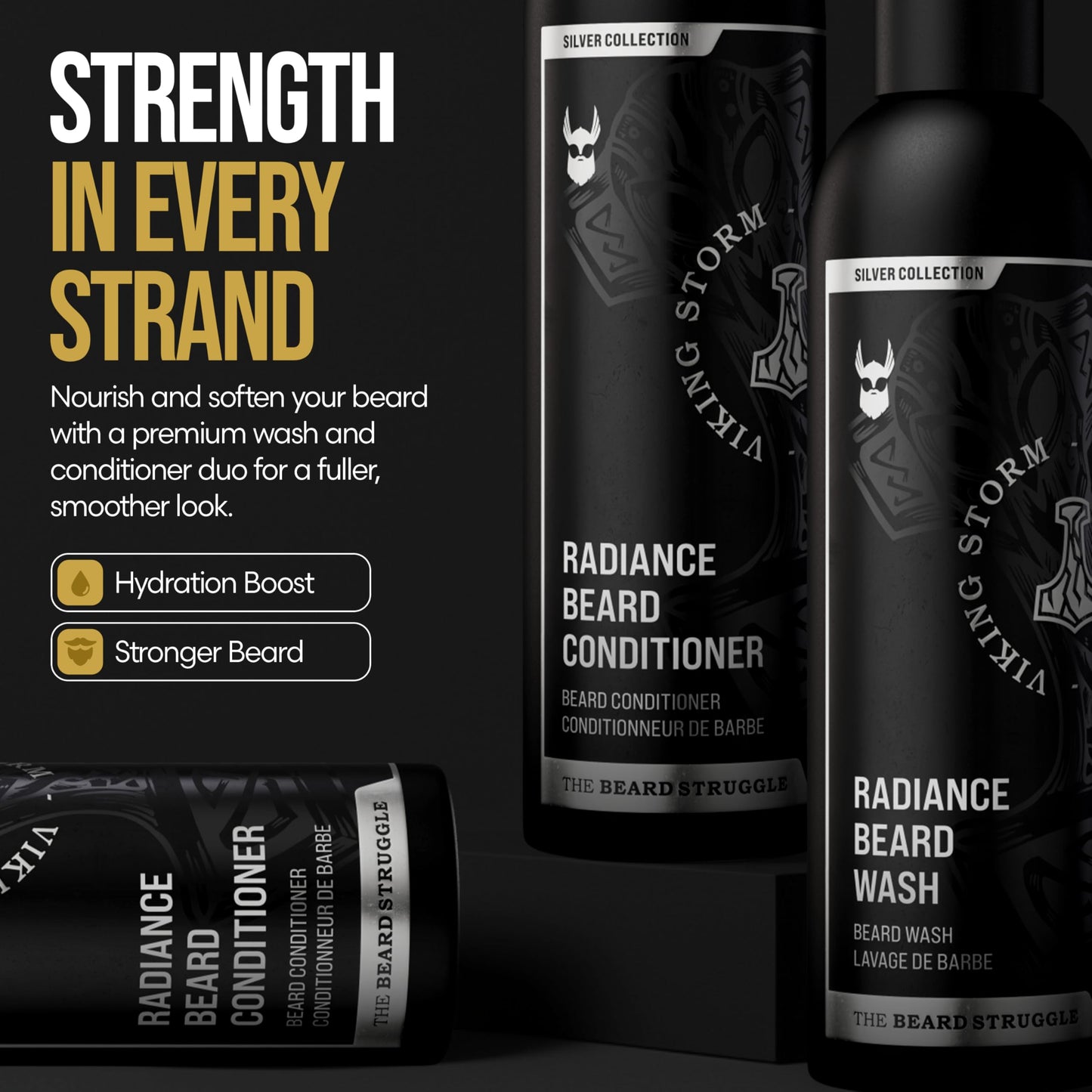 The Beard Struggle - Radiance Beard Wash & Conditioner Bundle - Silver Collection - Pack of 2, Viking Storm - Nourish, Cleanse, Softens, & Strengthens Beauty and Personal Care The Beard Struggle