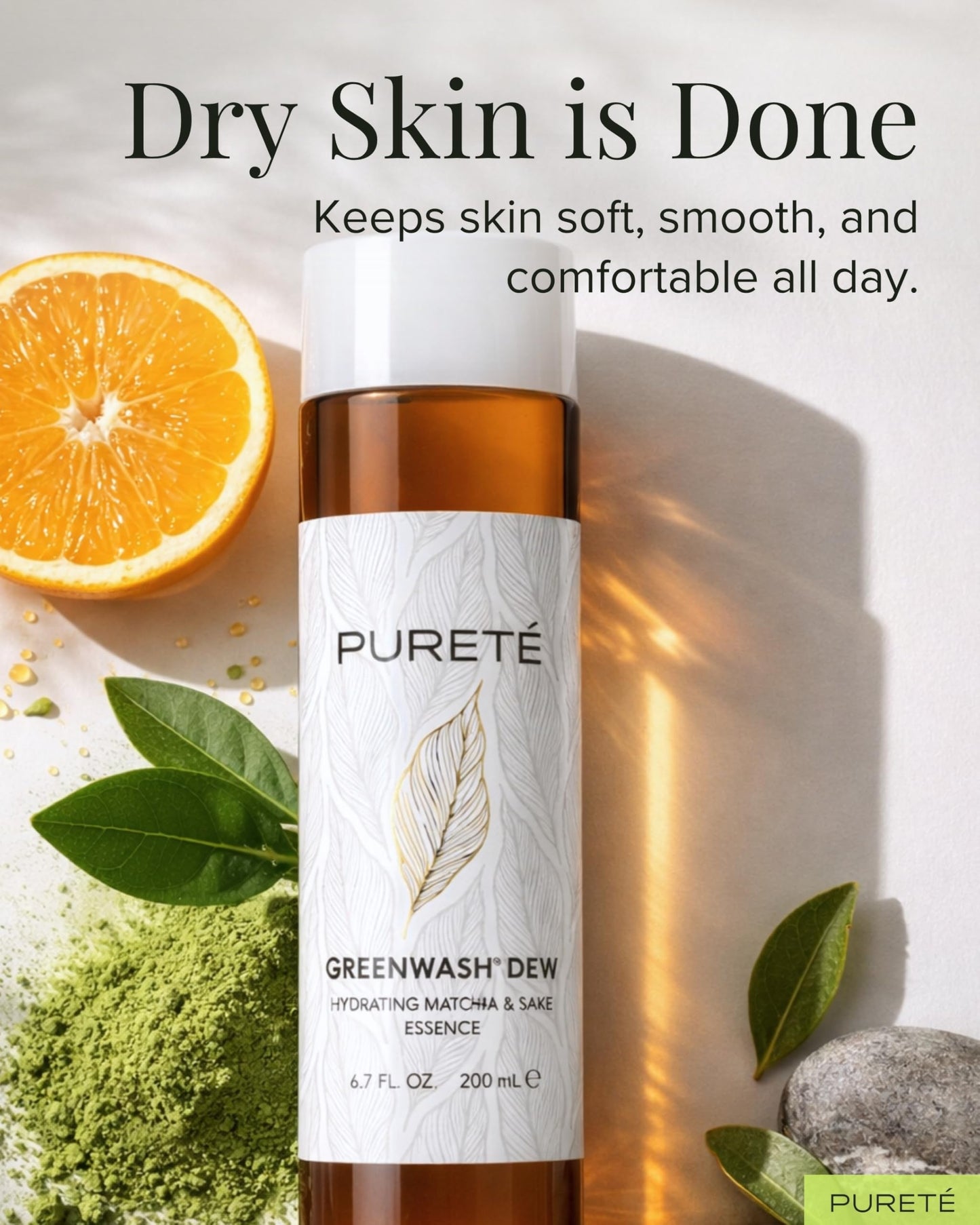 Pureté Greenwash Dew Essence Infused with ECOCERT Matcha & Fermented Sake | Anti-Oxidant Hydrating Treatment Toner for Post-Cleansed Skin | Made in Beauty & Personal Care Pureté