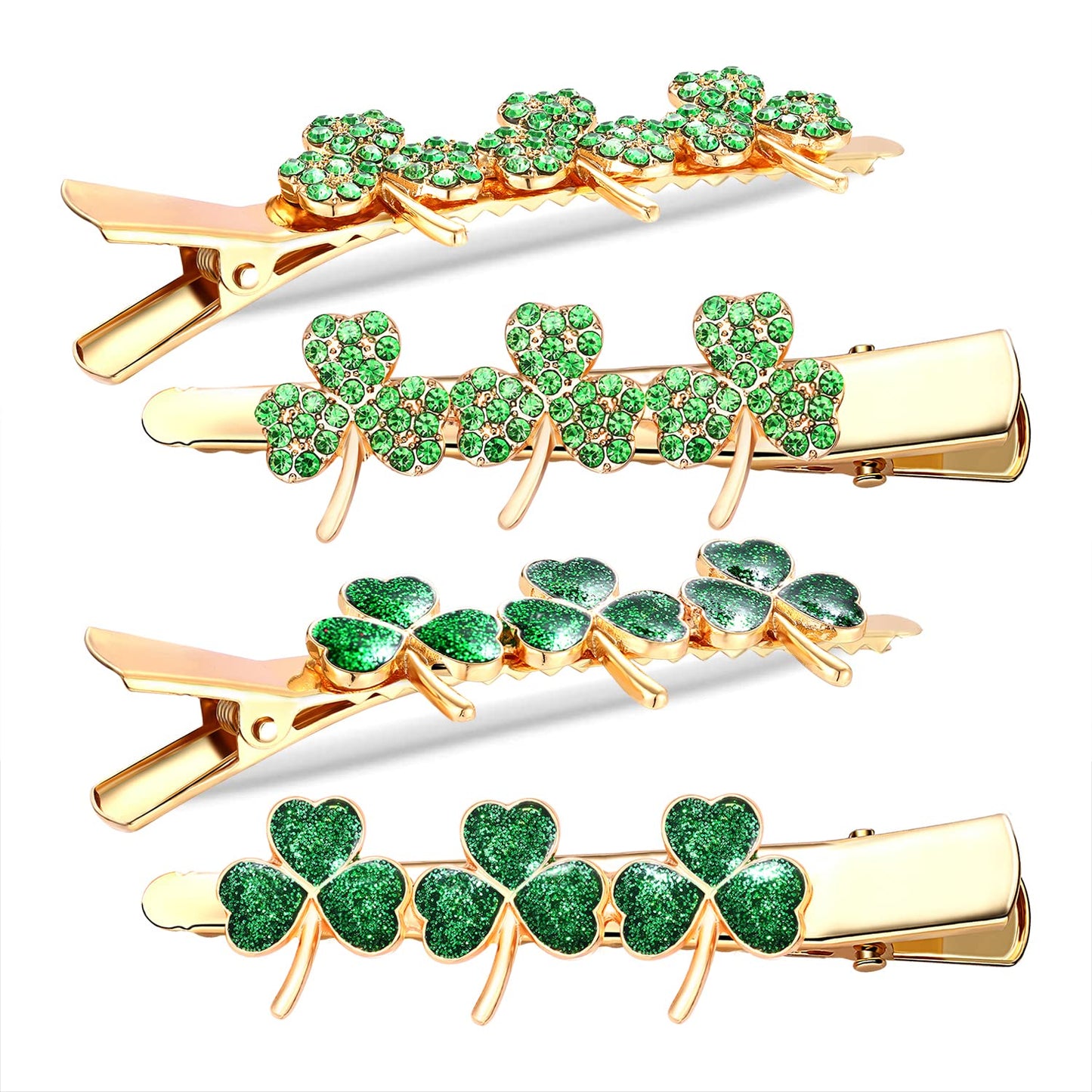 St.Patrick’s Day Hair Clips Crystal Glitter Shamrock Hairpins Green Lucky Leaf Embellished Gold Alligator Hair Clips for Party Gift (2 Pairs Lucky Beauty & Personal Care HEIDKRUEGER