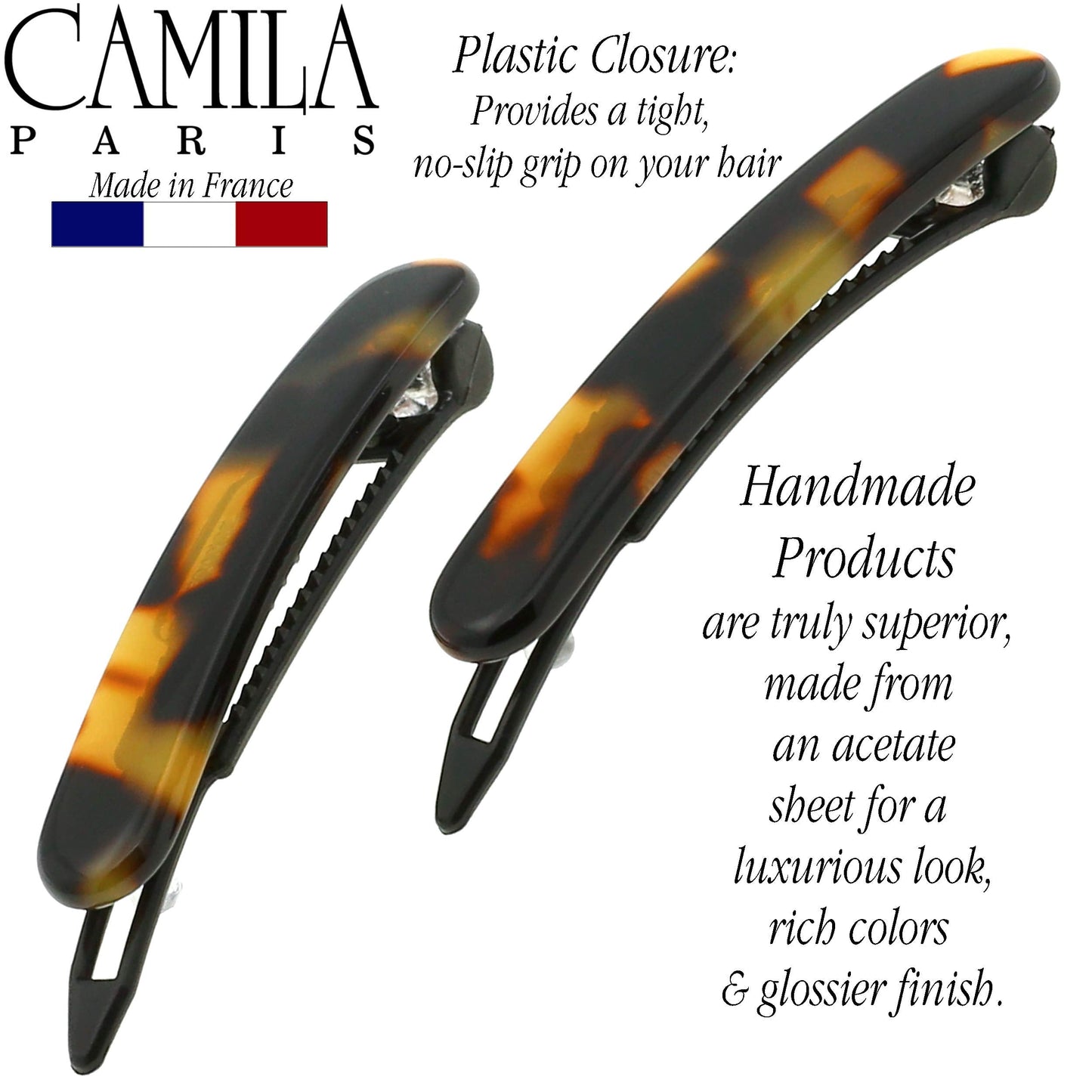 Camila Paris CP2240/2 French Hair Barrettes Clips for Women, Handmade, Girls Side Slide-in Barrette Clip, Hair Accessories for Women. Strong Hold No Beauty & Personal Care Camila