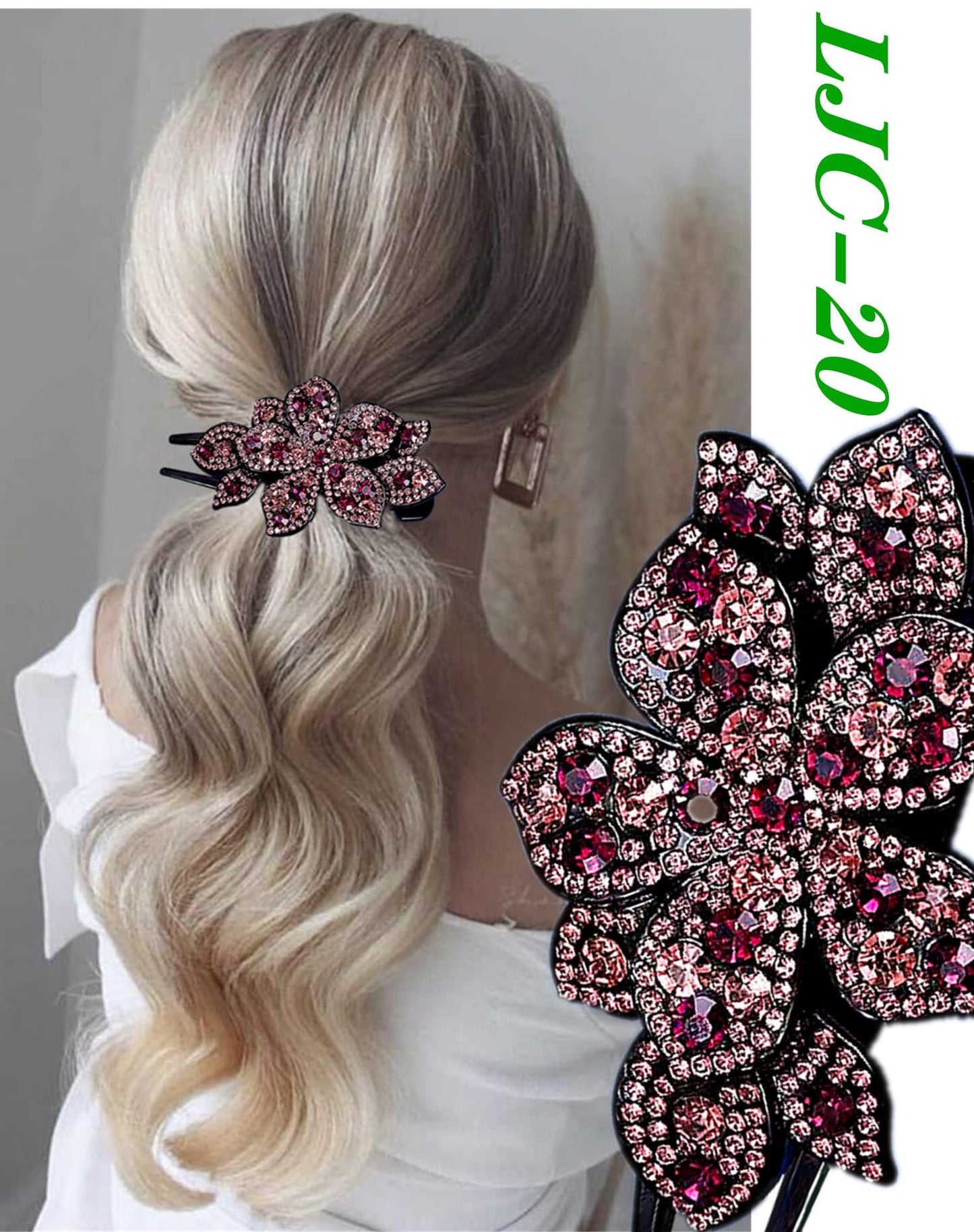 5 Pcs double flower decorative jeweled rhinestone hair clip pretty fancy floral thick crystal hair clips for women beautiful fashion designer asian Beauty & Personal Care LJC-20