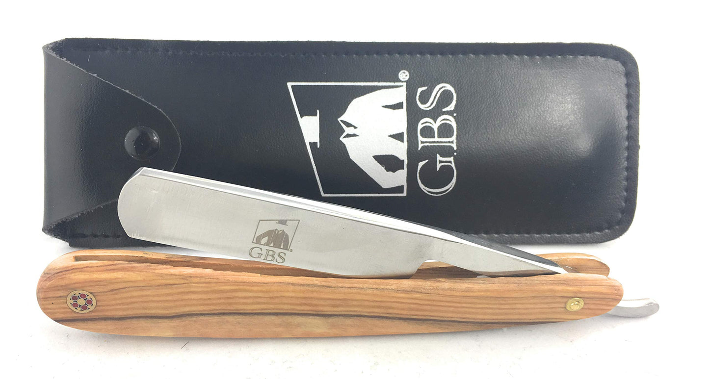 G.B.S Natural Wood Finish Scales 5/8in Straight Razor, Shaving Razor with Natural Wooden Handle and Stainless Steel for Beard Shaping Beauty and Personal Care G.B.S
