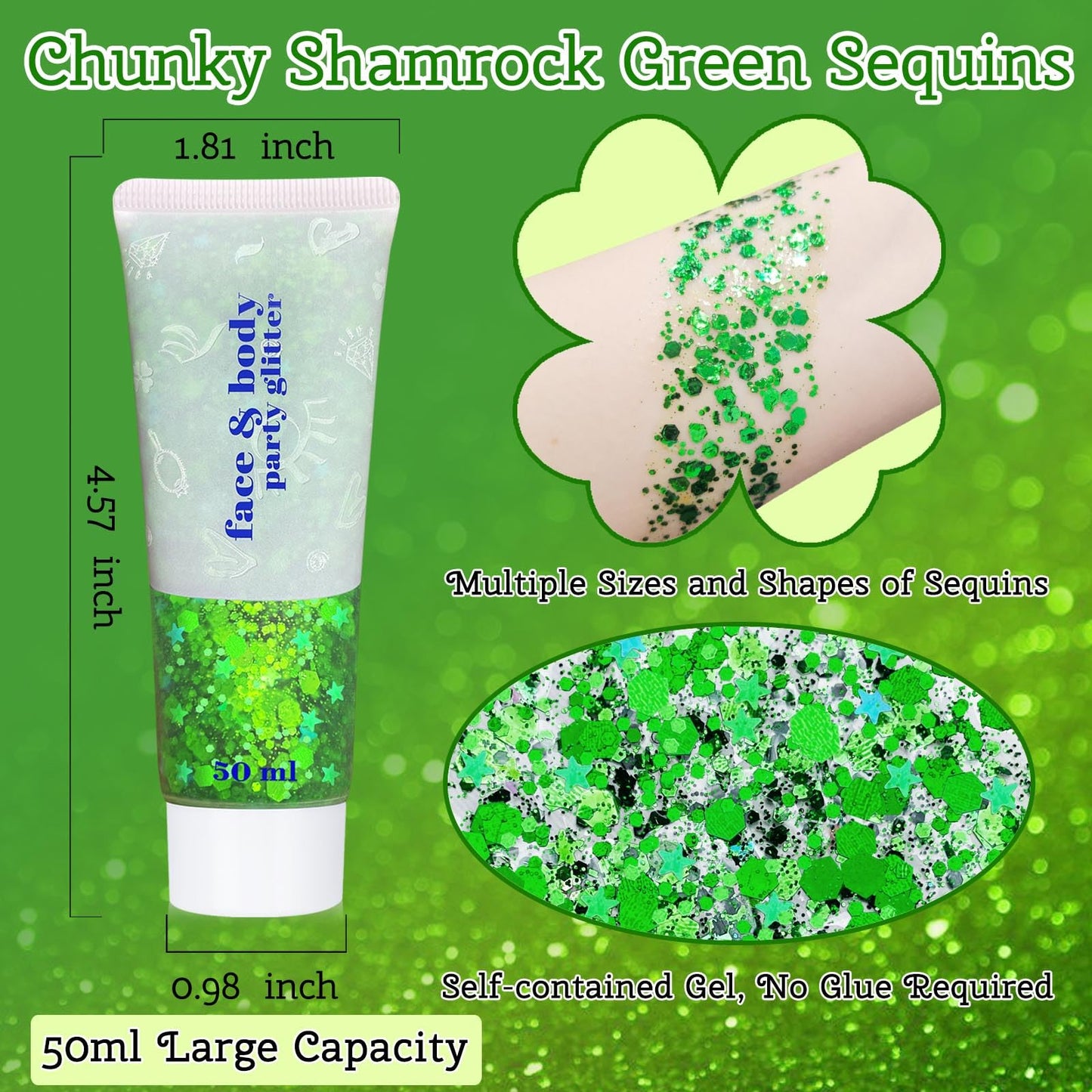 St Patricks Day Accessories Green Face Glitter & 10 PCS 7mm 33’ St Patricks Day Decorations Green Beaded Necklace Set, Christmas Glitter for Hair Beauty & Personal Care faglowmify