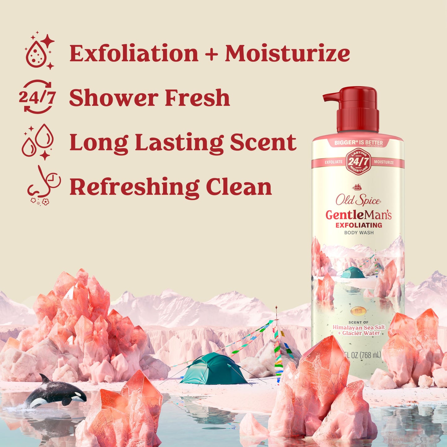Old Spice GentleMan's Exfoliating & Moisturizing Body Wash for Men, 24/7 Shower Fresh with Long Lasting Scent, Renewing Vitamin B3 Blend, Himalayan Beauty & Personal Care Old Spice