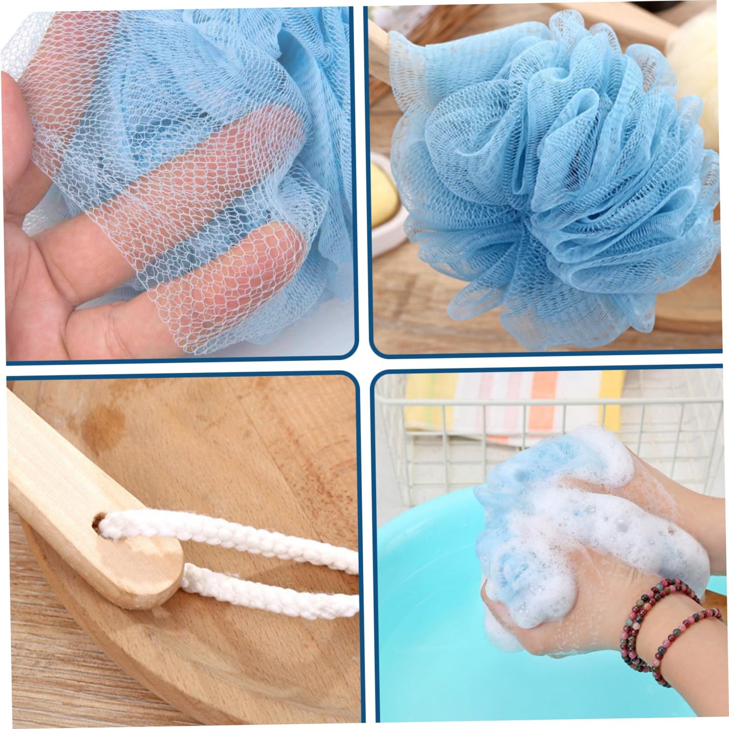 Loofah with Handle Back Scrubber for Shower Wooden Long Handle Shower Loofah Soft Nylon Mesh Shower Brush Bath Sponges for Body Exfoliating Beauty and Personal Care Xoeryoy