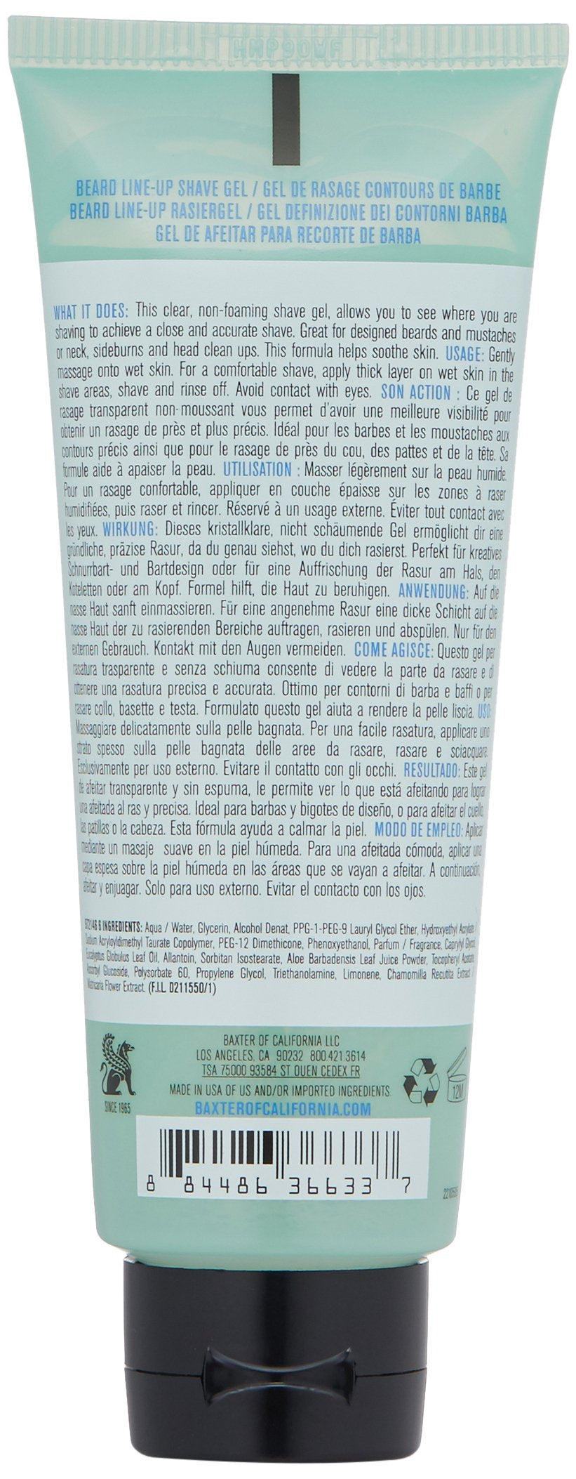 Baxter of California Beard Line-Up Shave Gel for Men - Non-Foaming - Paraben-Free - 3.4 fl. Oz. Beauty and Personal Care Baxter of California