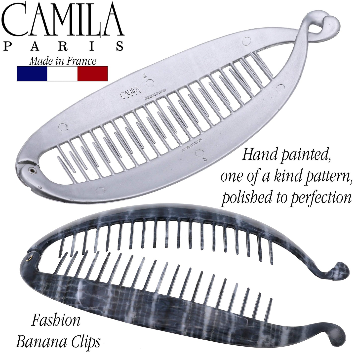 Camila Paris CP3100 French Extra Large Banana Clip Hair Comb, Gray Classic Banana Clips Hair for Thick Hair Ponytail Holder Interlocking Styling Clips Beauty & Personal Care Camila