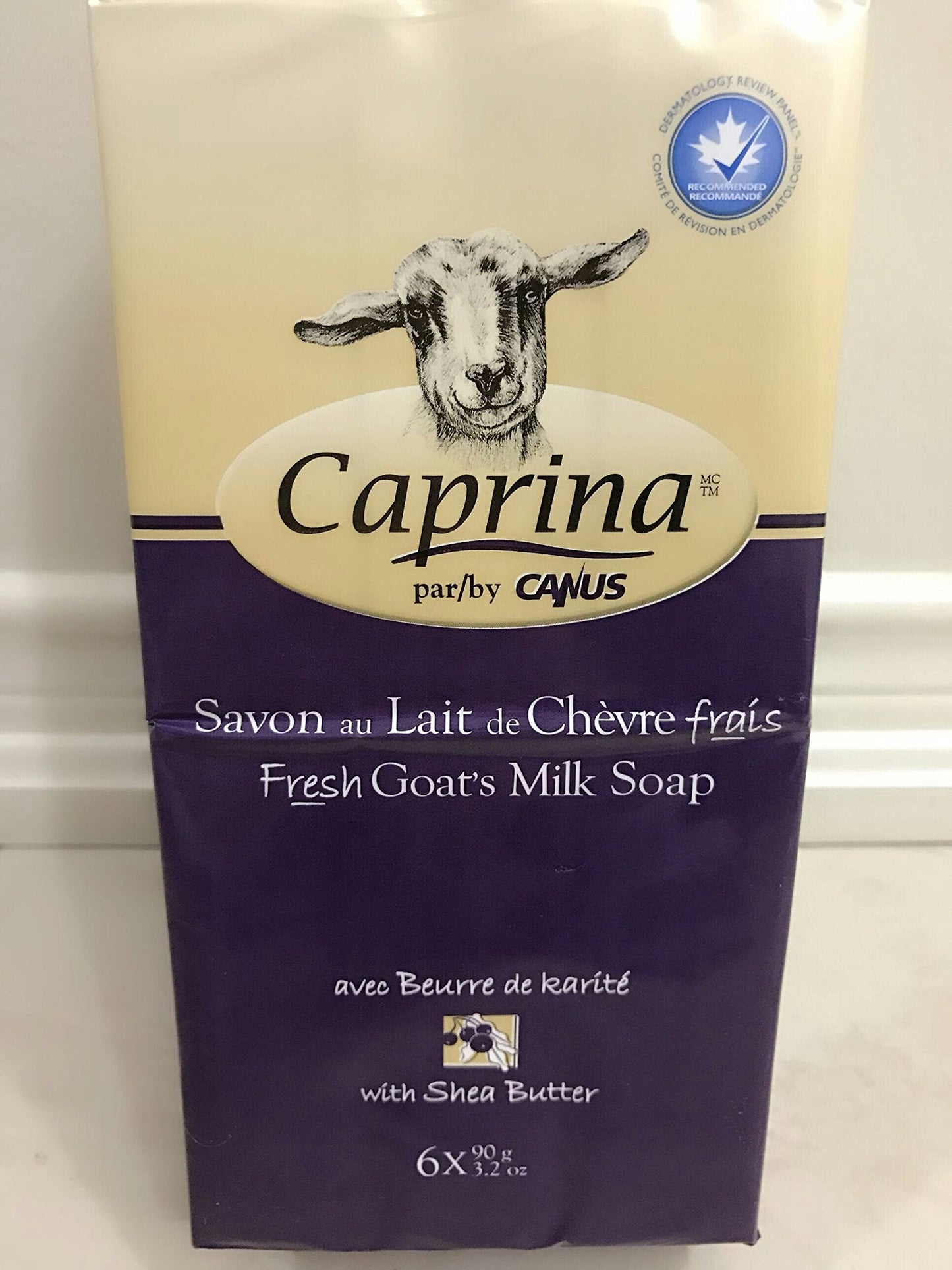 Caprina by Canus Goat Milk Soap Bar, SHEA BUTTER, 3.2 oz (90 g) Bars, 6-Pack, Moisturizing Daily Cleanser for Face, Hands & Body, Fresh Canadian Goat Beauty & Personal Care Caprina
