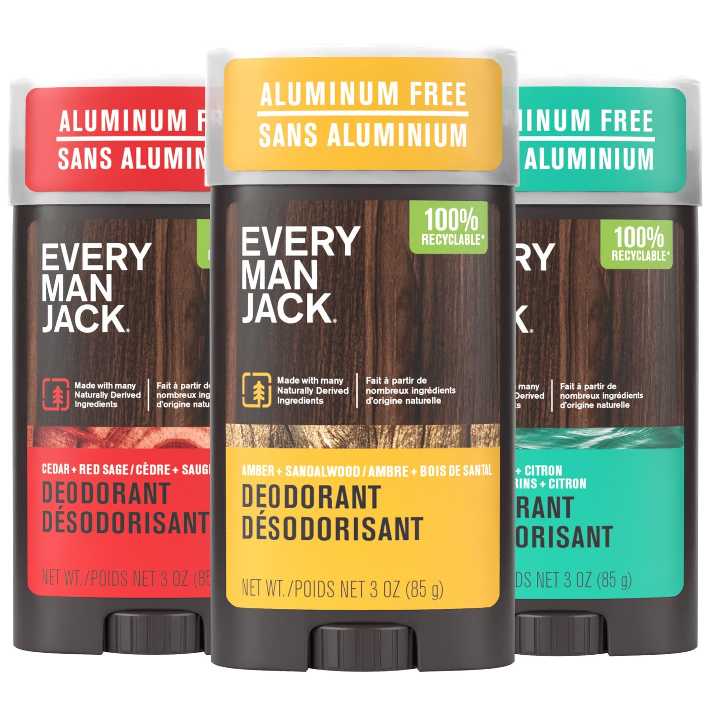 Every Man Jack Men's Deodorant Variety Set - Three Full-Sized Deodorant Sticks with Clean Ingredients & Incredible Scents - Cedar + Red Sage, Amber + Beauty and Personal Care Every Man Jack Default Title