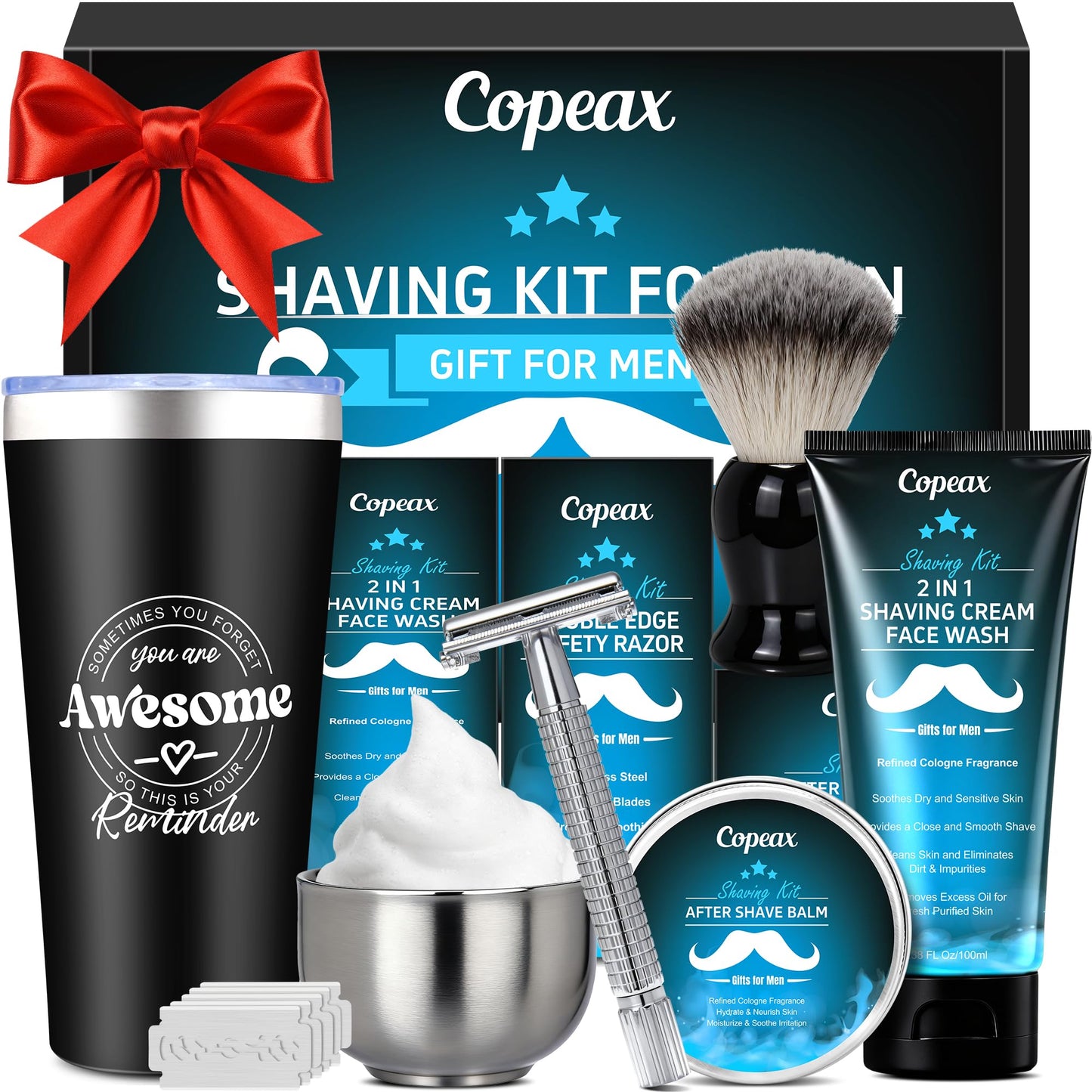 Shaving Kit for Men,Mens Shaving Kit w/Natural Cologne Shaving Cream,Balm,Bowl,Tumbler Cup,Mens Self Care & Grooming Valentines Fathers Day Birthday Beauty and Personal Care Copeax