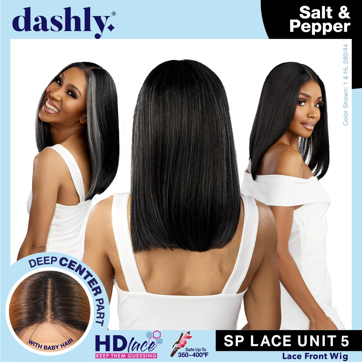 Sensationnel Dashly Lace Saltandpepper Wig-Sp Unit 5, 1B OFFBLACK