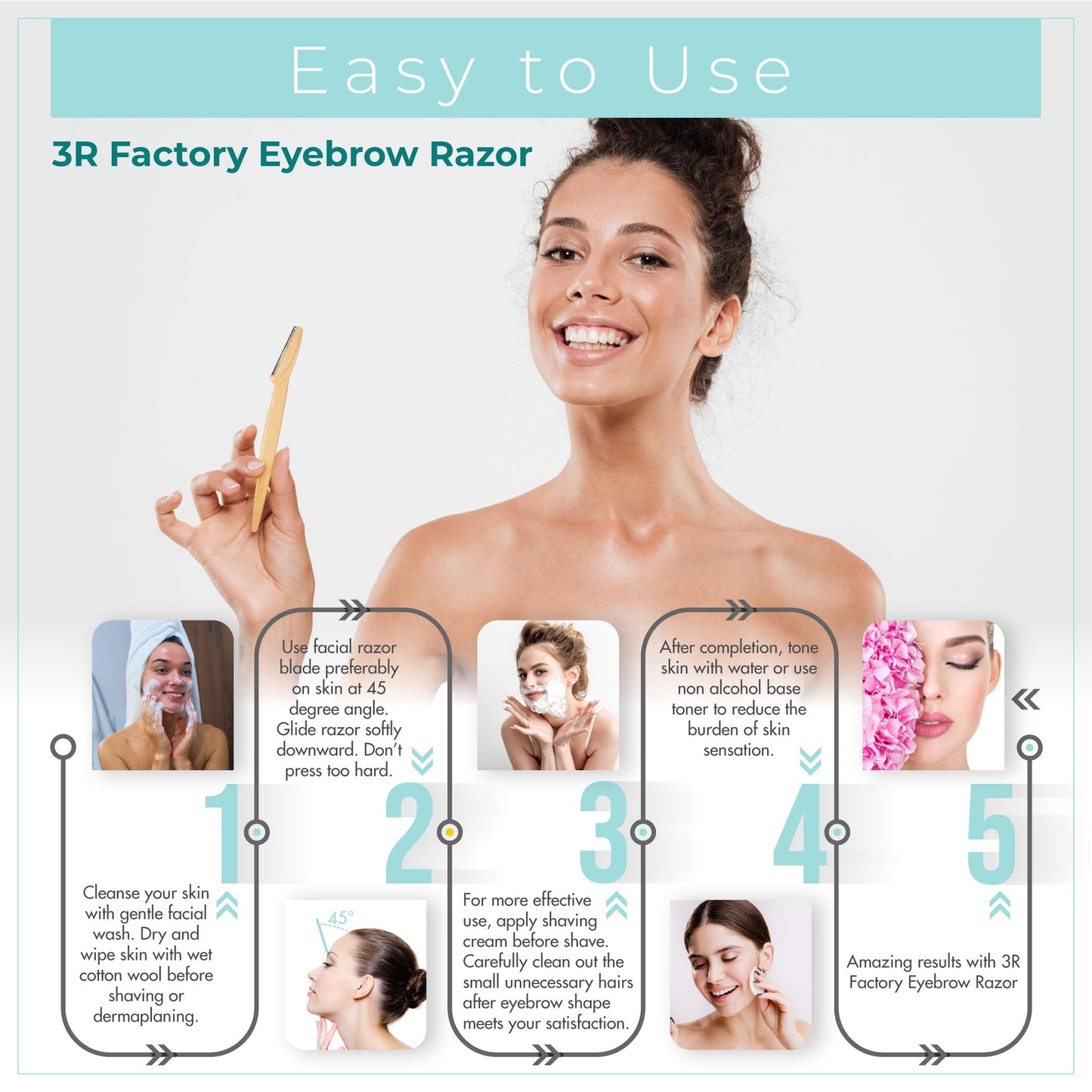 Facial Hair Removal for Women - 3R Factory Ladies Face Razor for Peach Fuzz, Lady Shavers for Womens, Eyebrow, Facial & Neck. Come with Safety Cover Beauty & Personal Care 3R Factory