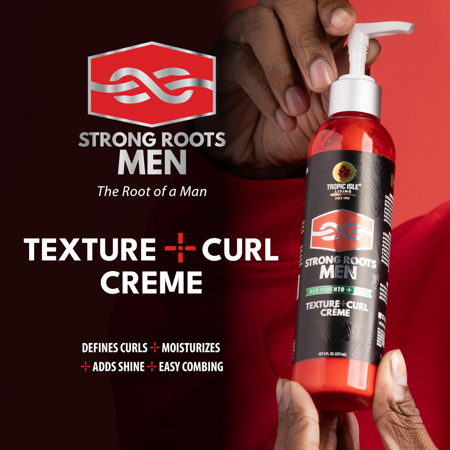 Strong Roots Men Texture Curl Cream - Flexible Hold & Soft Touch, Enhances and Defines Curl, Moisturizing, Easy to Style, Anti Frizz, Jamaican Black Beauty & Personal Care Tropic Isle Living