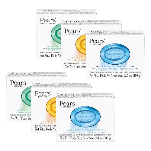 Pears Variety 6 Pack - Pure and Gentle Bar Soap with Glycerin - Includes Lemon Flower, Mint Extracts, and Amber - Soap Bar for Women and Men - 6 pc Beauty & Personal Care Pears