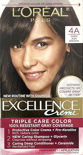 L'Oreal Paris Excellence Créme Permanent Hair Color, 4A Dark Ash Brown, Pack of 3 Beauty & Personal Care L'Oreal Paris