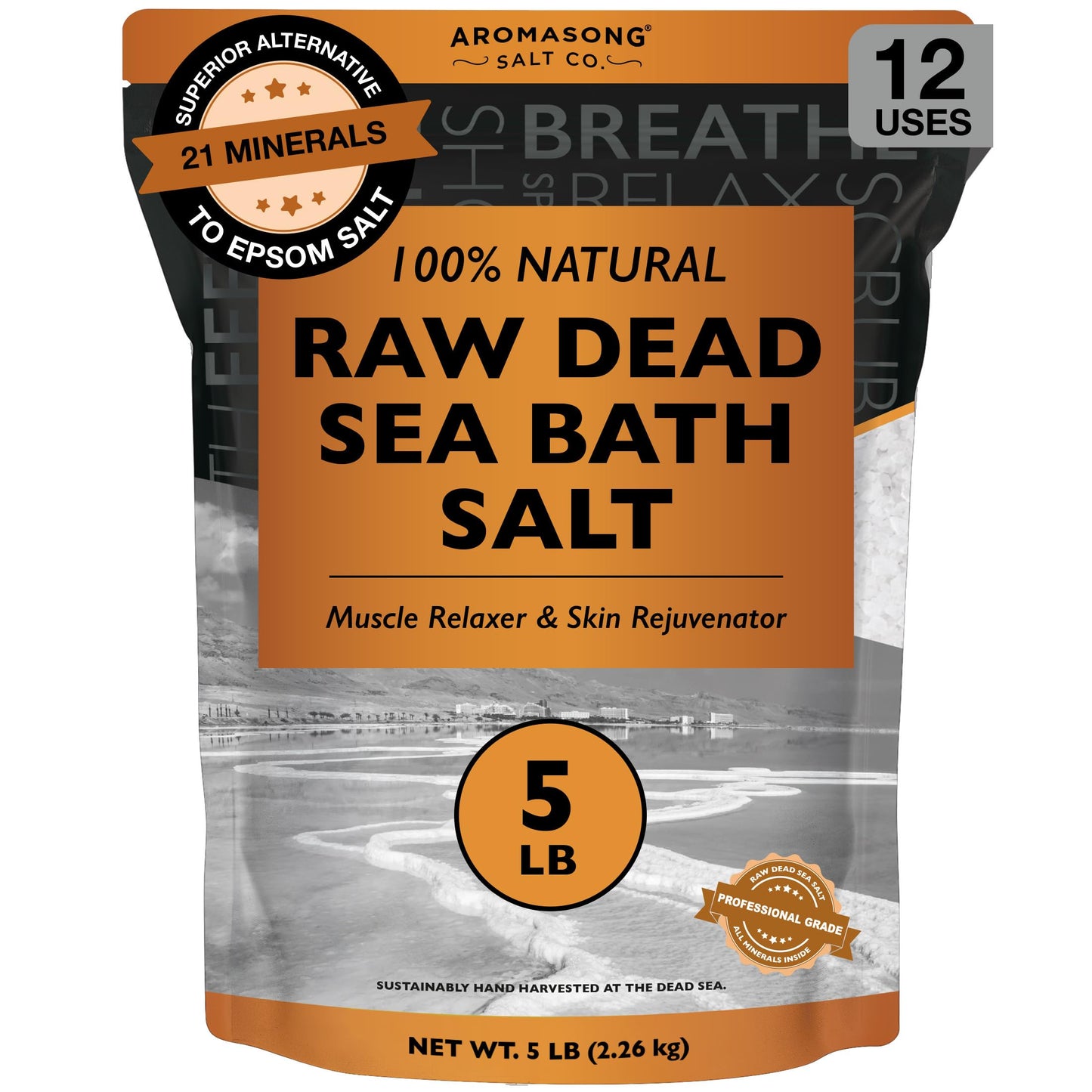 Aromasong Raw Dead Sea Bath Salt - Minimally Cleaned, Contains More Dead Sea Minerals Including Dead Sea Mud - 100% Pure & Natural Dead Sea Salts Beauty & Personal Care Aromasong
