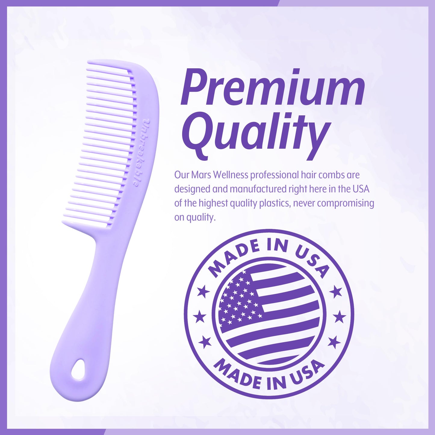 Mars Wellness 4 Piece Professional Comb Set Lavender - USA MADE - Fine Pro Tail, Dresser Hair Comb Styling Comb - Premium Grade for Men and Women Beauty and Personal Care MARS WELLNESS