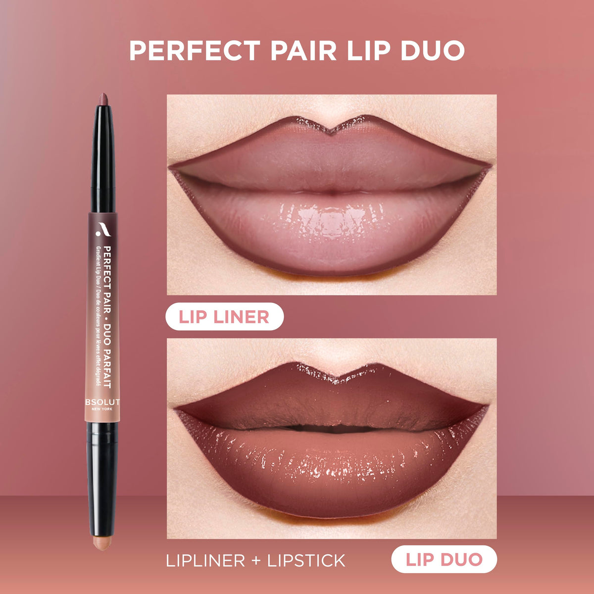 Absolute New York ALD03 Perfect Pair Lip Duo, Fuller and Poutier Lips, Deeper Shade For Lip Contouring, Satin Lipstick and Lip Liner Beauty & Personal Care Absolute New York