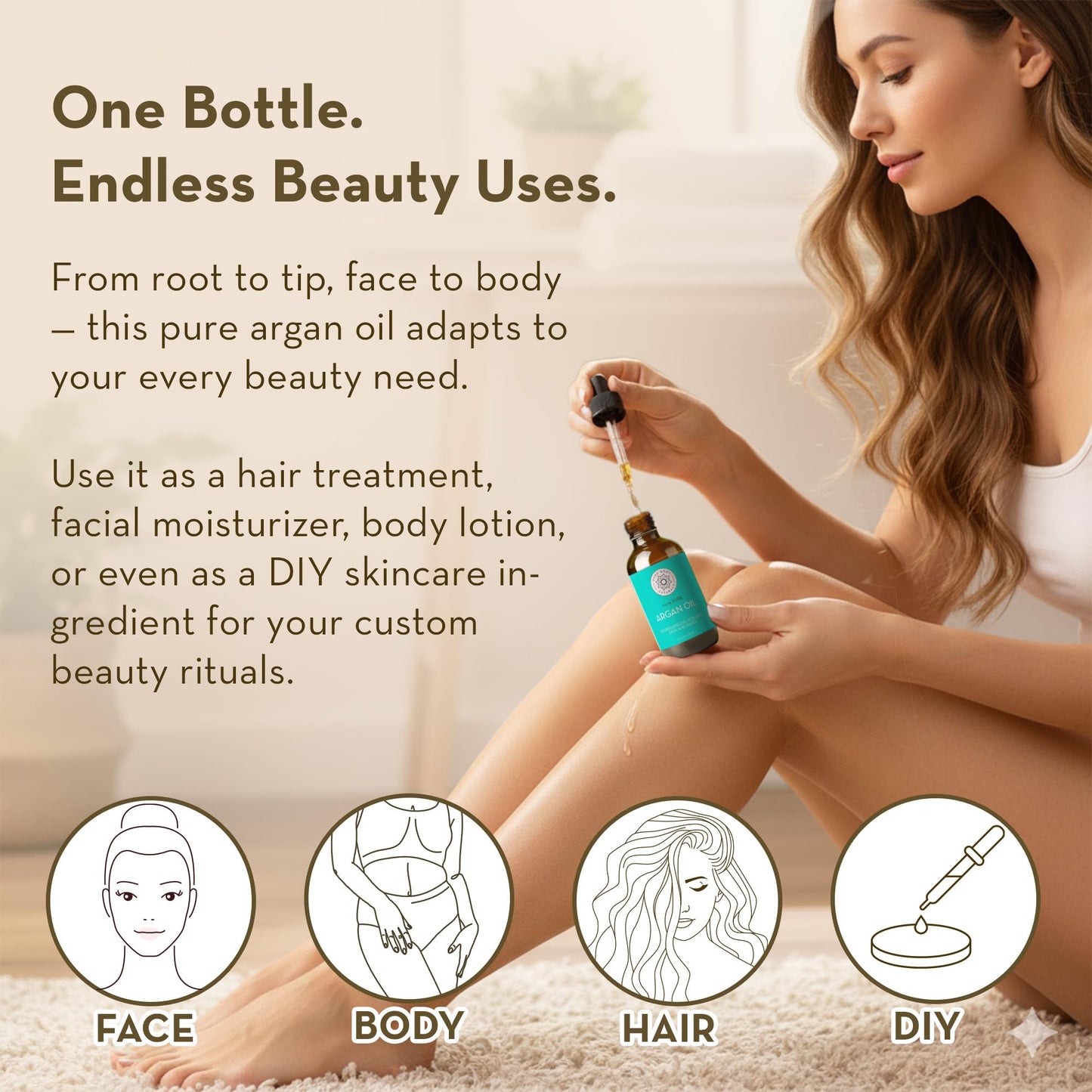 Pure Body Naturals Argan Oil for Skin and Face - 4 fl oz Cold Pressed, Light, Non-Greasy, Nourishing Pure Argan Oil for Hair - Aceite de Argan Beauty & Personal Care Pure Body Naturals