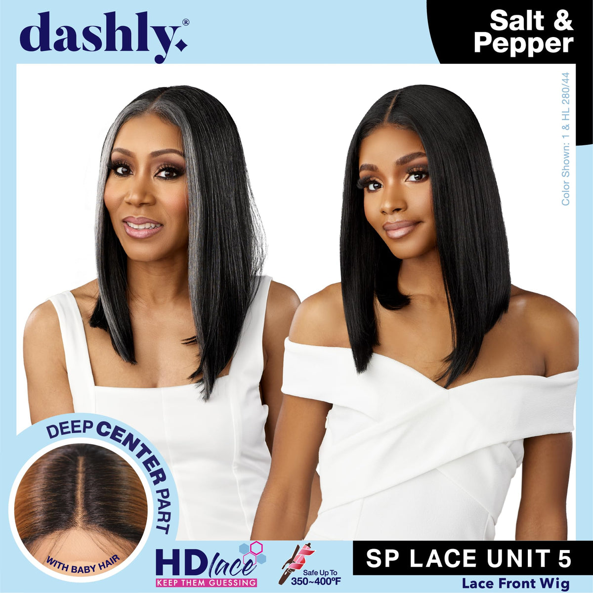 Sensationnel Dashly Lace Saltandpepper Wig-Sp Unit 5, 1B OFFBLACK