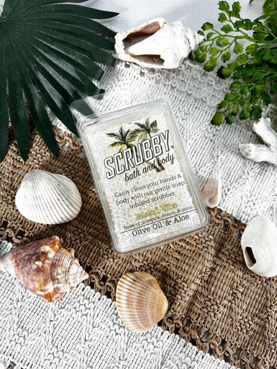 Scrubby Soap - Island Vibe with Olive Oil - Scented Natural Soap Infused Scrubber - Exfoliating and Hydrating Bath & Body Bar Beauty & Personal Care Scrubby