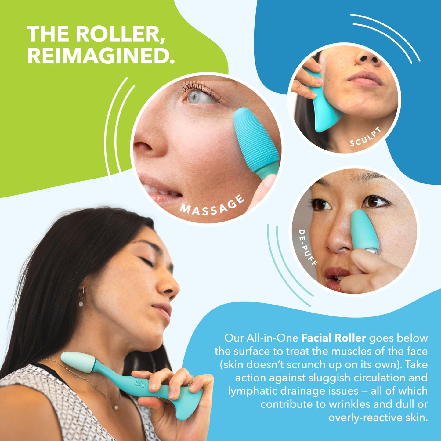 RAD Facial Roller - 2-in-1 Jade Roller & Gua Sha Tool, Silicone Handle, Skin Care, Rolling & Scraping Massage Therapy Beauty & Personal Care RAD