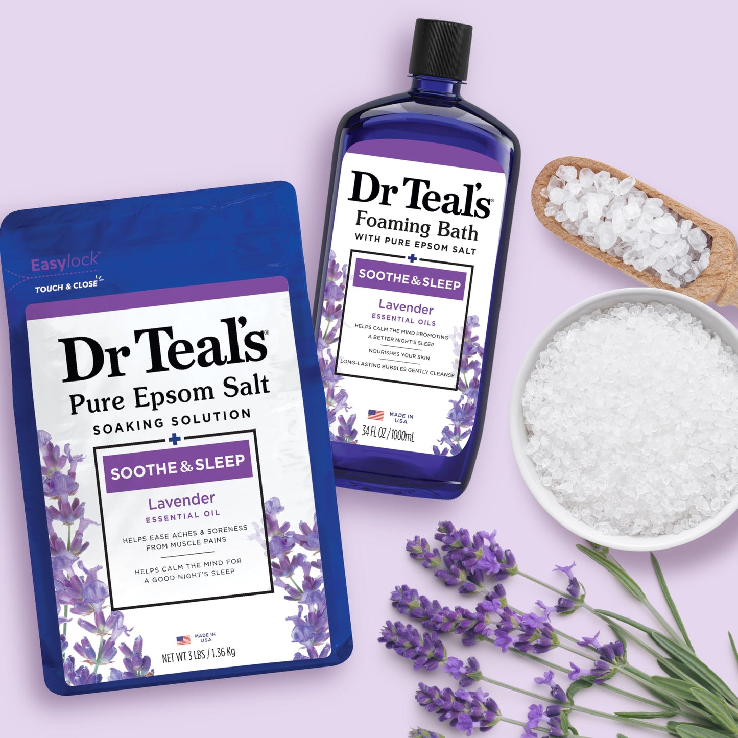 Dr. Teal's Epsom Salt Soaking Solution and Foaming Bath with Pure Epsom Salt Combo Pack, Lavender Beauty and Personal Care Dr Teal's