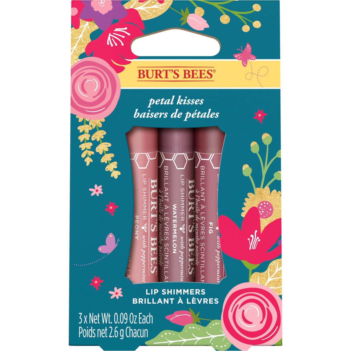 Burt's Bees Kissable Color Spring Gift Set, Petal Kisses, 3 Lip Shimmers in Peony, Fig and Watermelon Beauty and Personal Care Burt's Bees