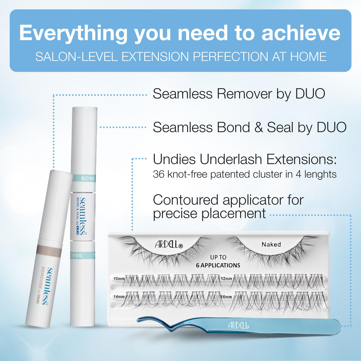 Ardell Seamless Under DIY Lash Extensions Kit Naked Style - Natural Lash Clusters Kit Wispy, Eyelash Clusters, 36 Individual Lashes, Cluster Eyelash