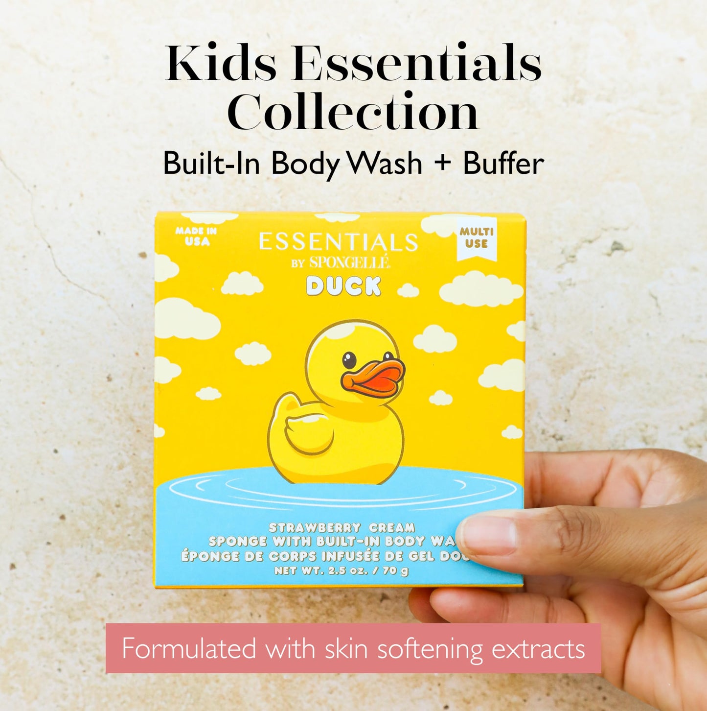 Spongelle Essentials Kids Duck Buffer - Ages 3+ - Bath & Shower Loofah for Kids - Cleanse, Exfoliate, and Nourish in one Easy Step - Cruelty-Free Beauty and Personal Care SPONGELLÉ