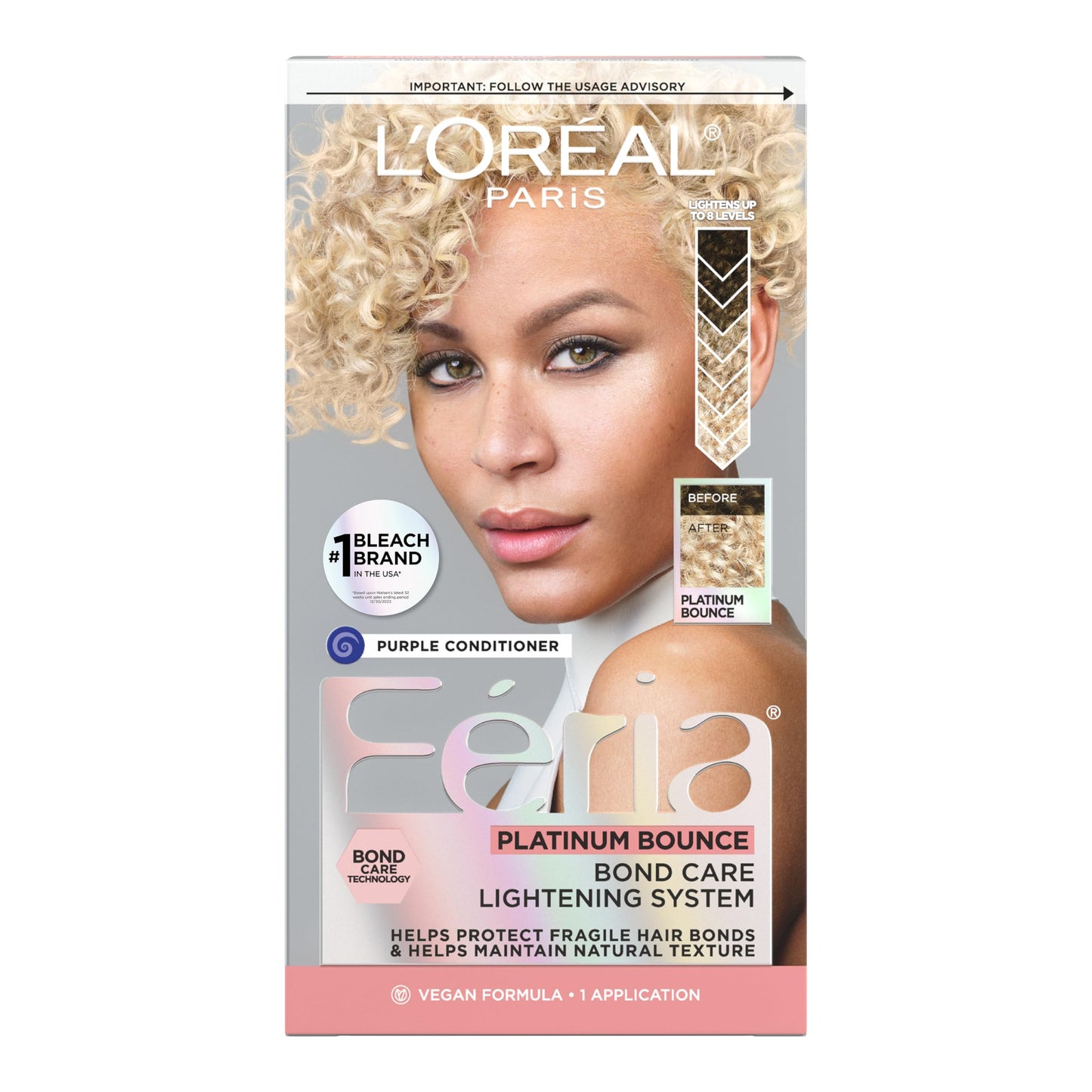 L’Oreal Paris Feria Platinum Bounce Bond Care Lightening System, Lifts Up To 8 Levels, Includes Anti Brass Purple Conditioner, Platinum Bounce, 1 Hair Beauty & Personal Care L'Oreal Paris