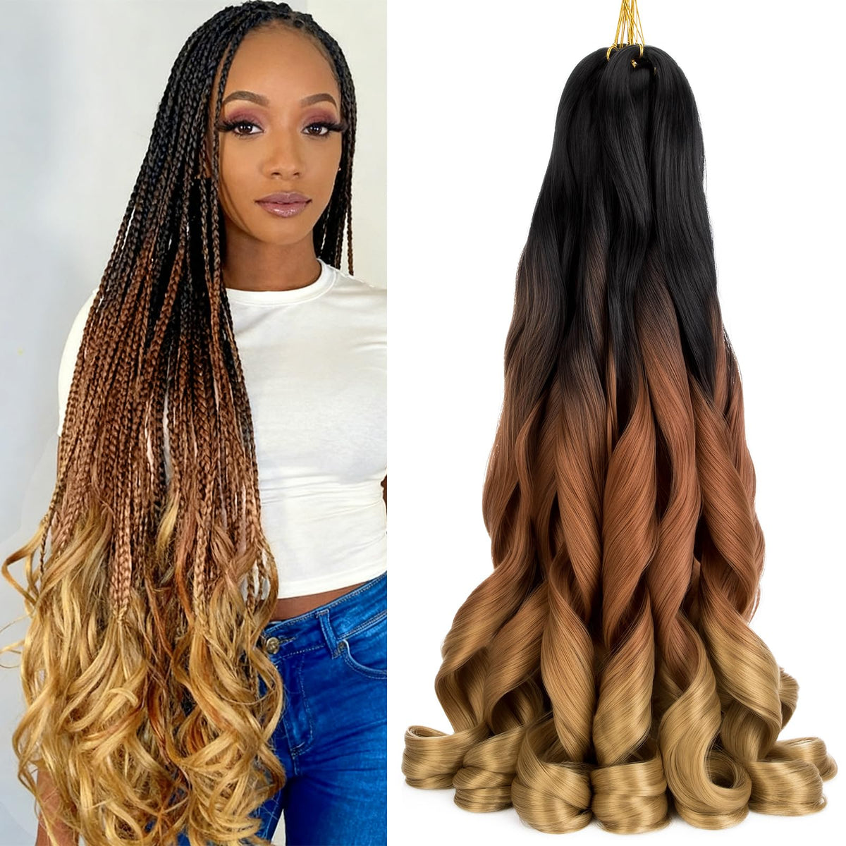 French Curl Braiding Hair 24 Inch 8 Packs - Loose Wavy Bouncy Braiding Hair - Pre Stretched Synthetic Hair Extensions for Black Women