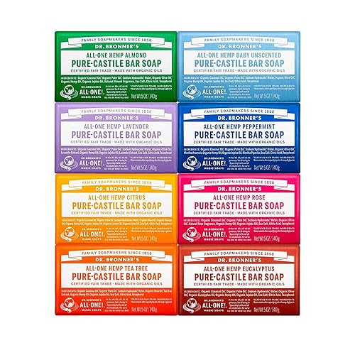 Dr. Bronner's Pure-Castile Magic Bar Soap (5 oz Variety Pack) Almond, Unscented, Lavender, Peppermint, Citrus, Rose, Tea Tree, & Eucalyptus - Made Beauty & Personal Care Dr. Bronner's