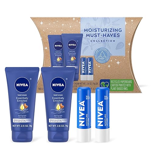 NIVEA Moisturizing Must-Haves Skin Care Set, Essentially Enriched Hand Cream with Almond Oil and Shea Butter, 2.6 Oz Tube (Pack of 2) + Moisture Lip Beauty & Personal Care Beiersdorf