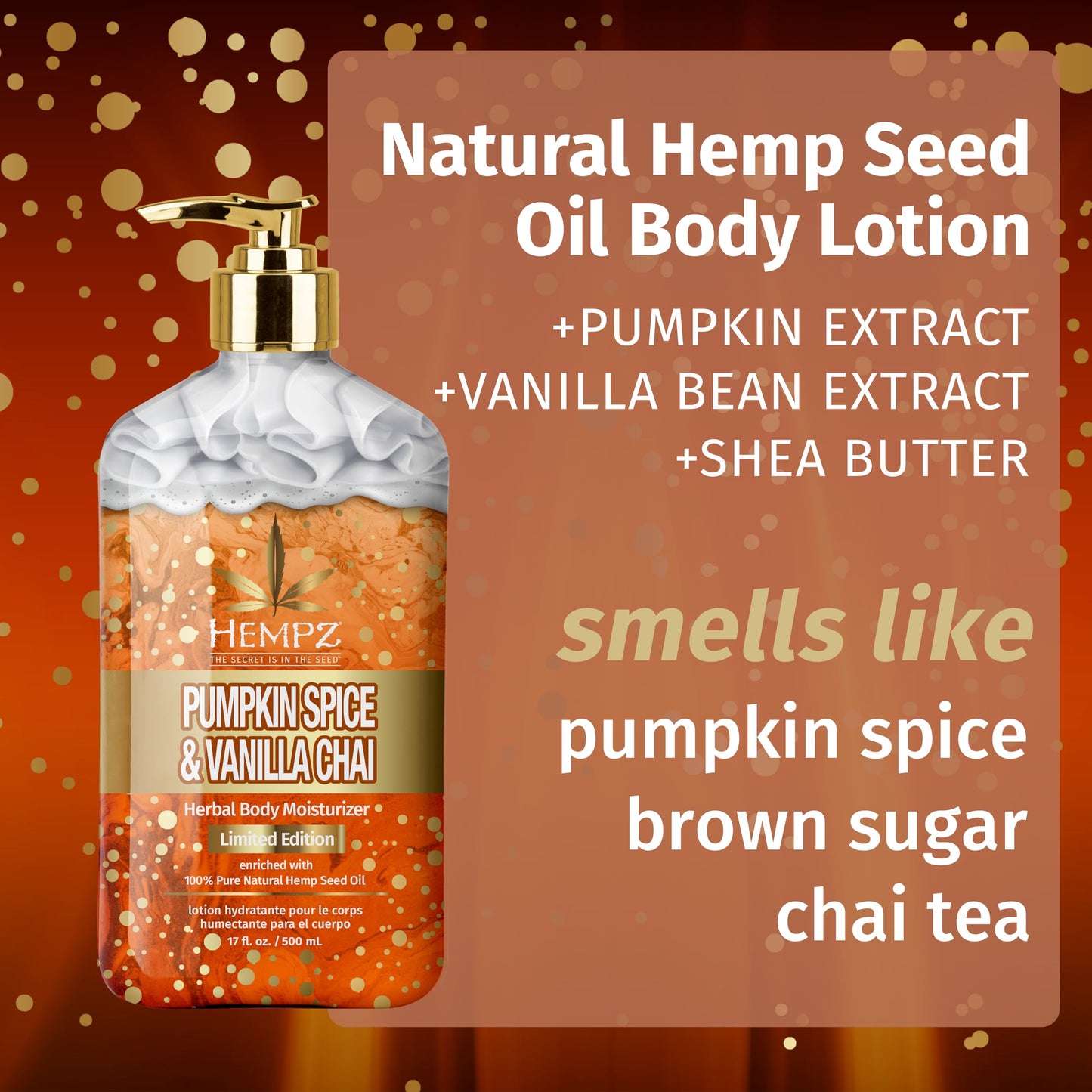 Limited Edition Pumpkin Spice & Vanilla Chai Herbal Moisturizing Body Lotion (17 oz) - Fall Scented for Women or Men with Dry or Sensitive Skin Beauty & Personal Care Hempz