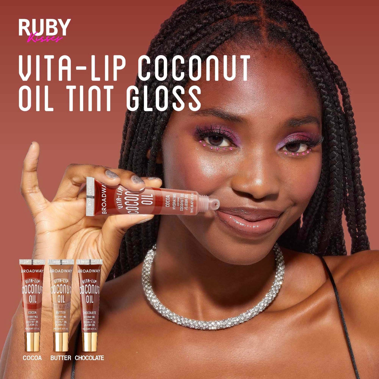 Ruby Kisses Broadway Vita-Lip Tinted Lip Gloss Set (3 Pack Cocoa, Butter, Chocolate) Ultra-Hydrating Coconut + Jojoba Oil & Soothing Formula Beauty & Personal Care Ruby Kisses