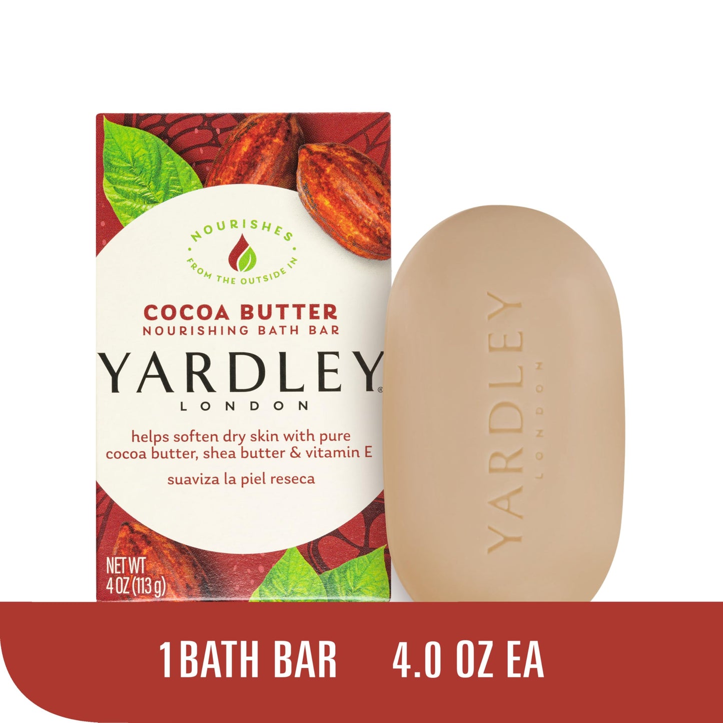 Yardley London Nourishing Bath Soap Bar Cocoa Butter, Helps Soften Dry Skin with Pure Cocoa Butter, Shea Butter & Vitamin E, 4.0 oz Bath Bar, 1 Soap Beauty & Personal Care YARDLEY LONDON