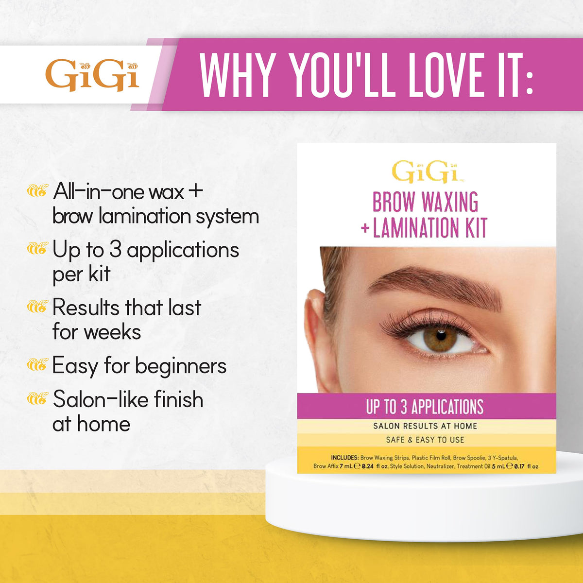 Gigi Eyebrow Waxing & Brow Lamination Kit, DIY At-Home Brow Shaping & Lifting, Hair Removal Strips & Brows Perm Lift Kit for Defined Fuller Eyebrows